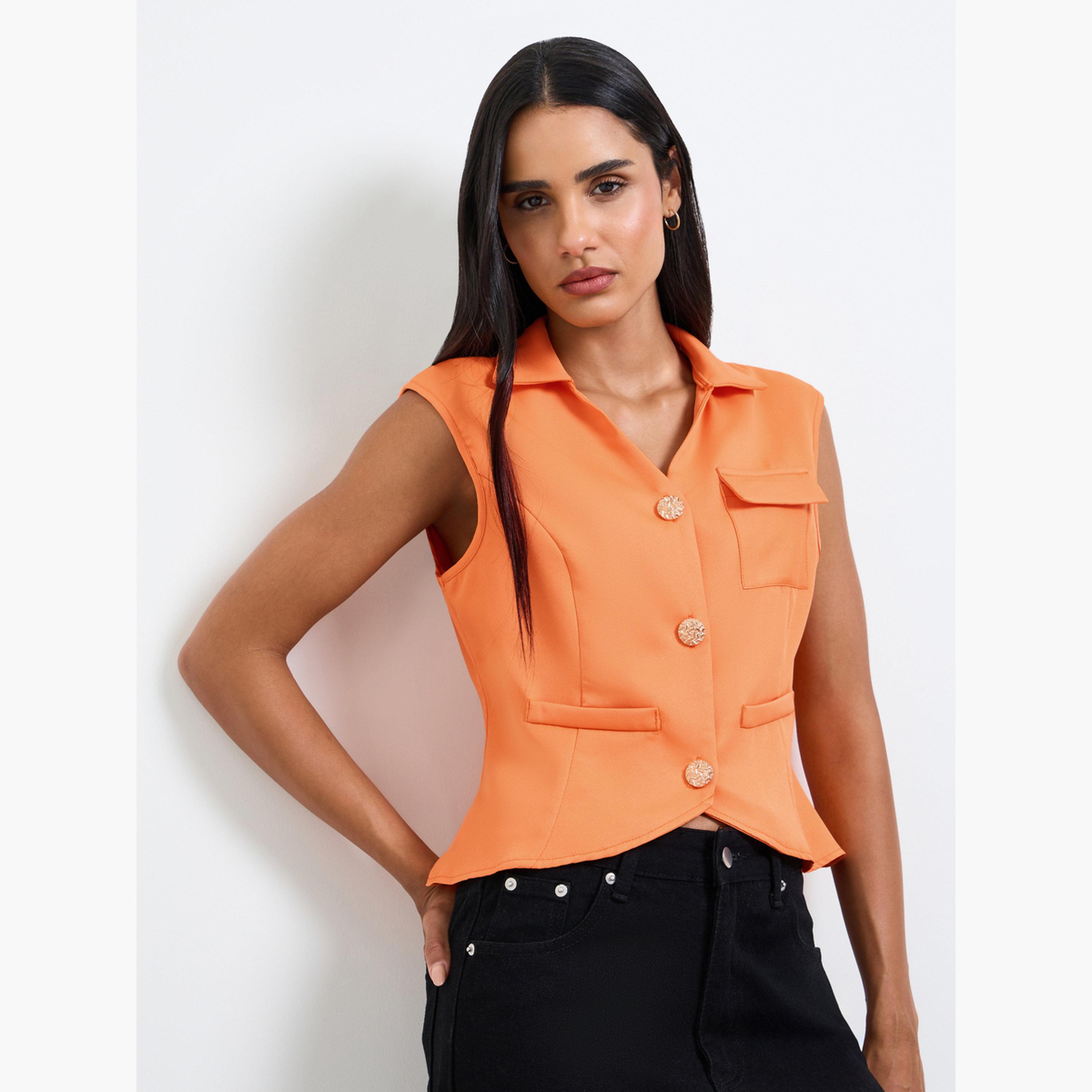 تيك تو - صدرية برتقالية بدون أكمام-women-clothing-shirtsandblouses-blouses-image-1
