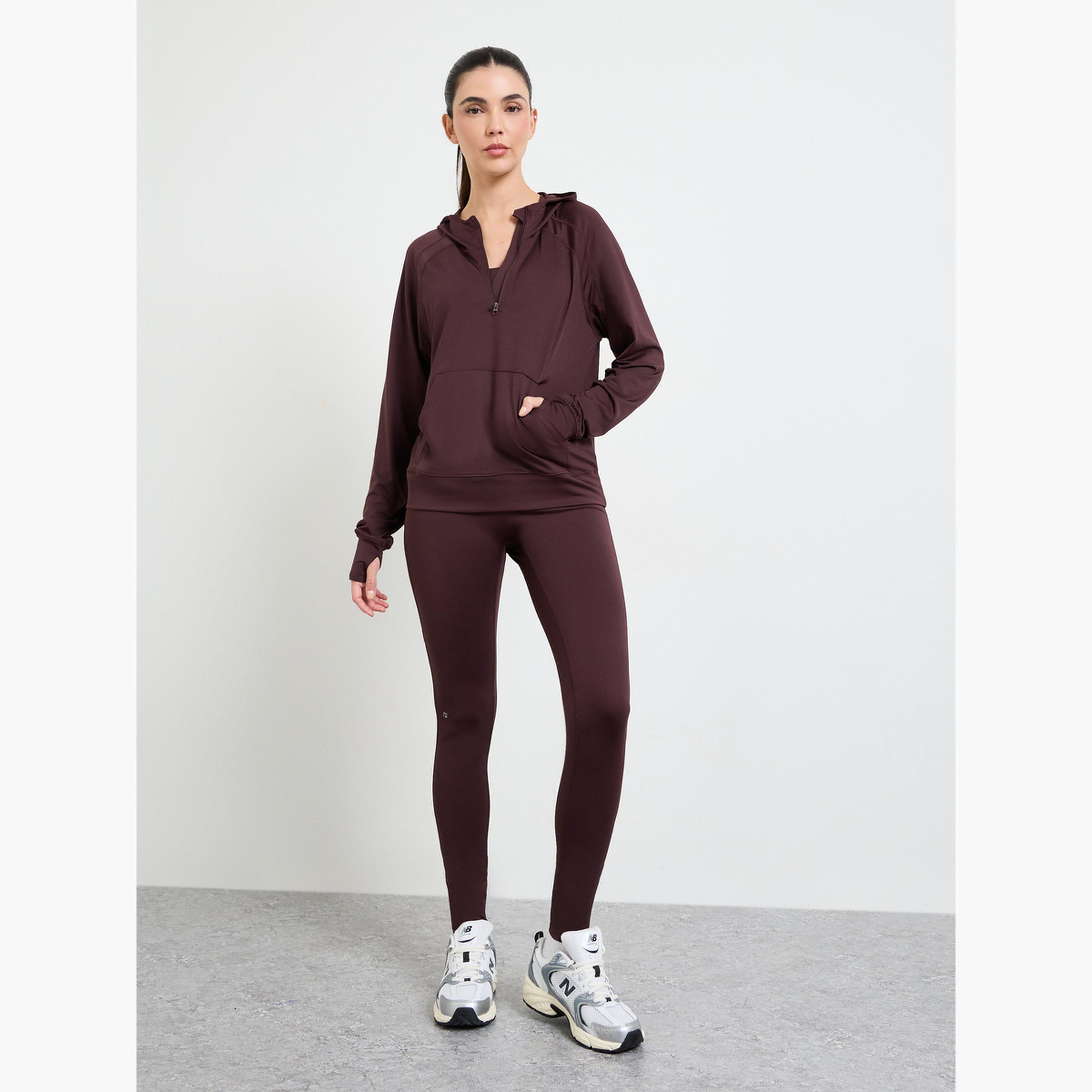 Styli Pack of 3 - Half Zip Up Loose Fit Hooded Top, Sport Bra and Leggings Set-sports-women-clothing-trackpantsandtracksuits-image-3