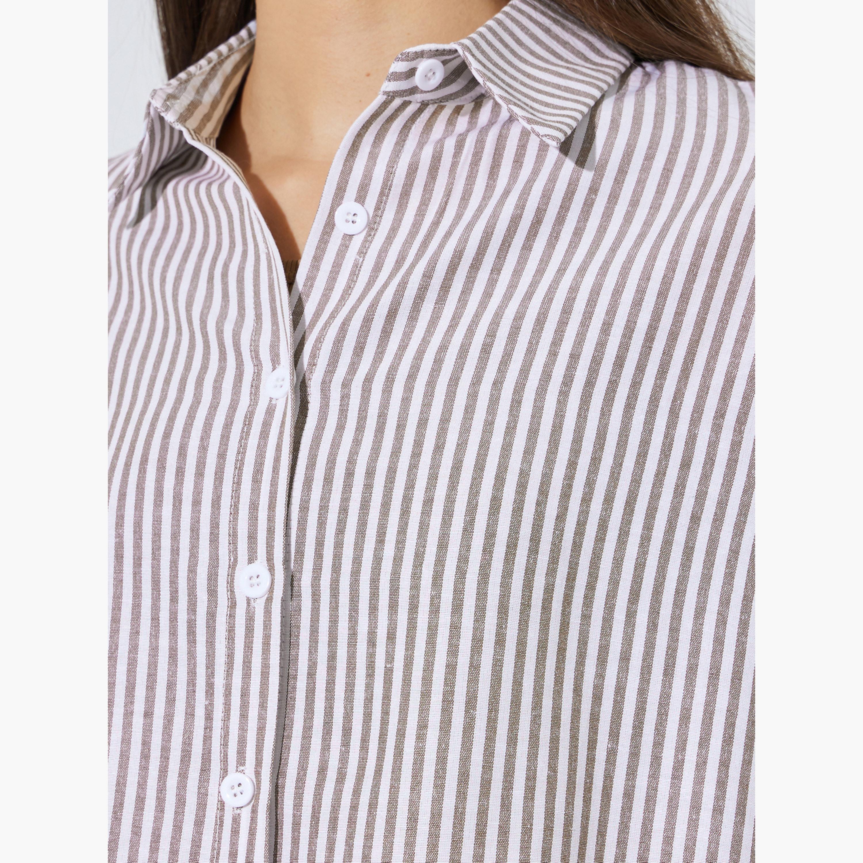 طقم مكون من قطعتين بلوزة بلا أكمام وقميص مخطط مريح-women-clothing-shirtsandblouses-shirts-image-7