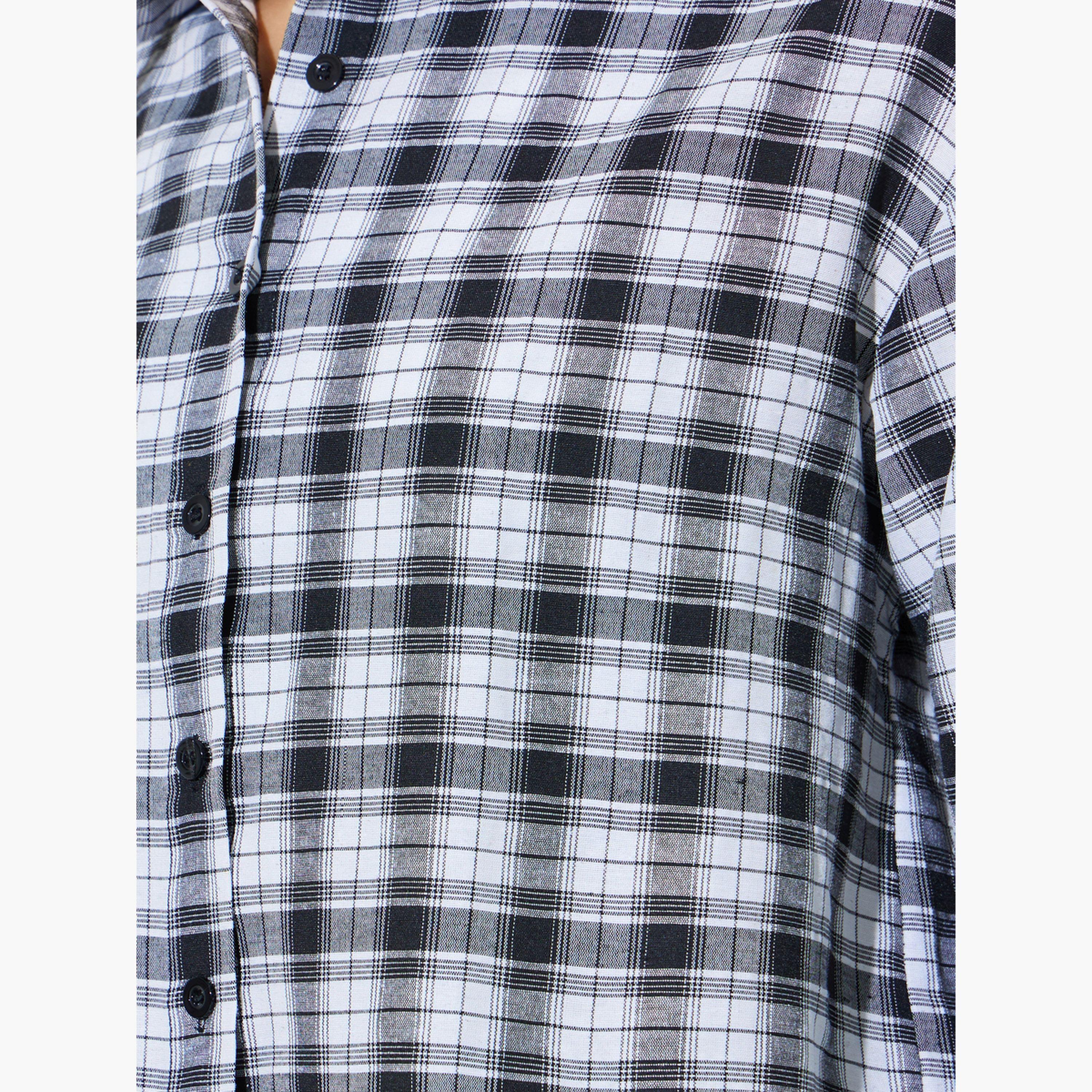 ستايلي - قطعتين - قميص بأكمام طويلة بنقشة مربعات وقميص داخلي بدون أكمام-women-clothing-shirtsandblouses-shirts-image-10