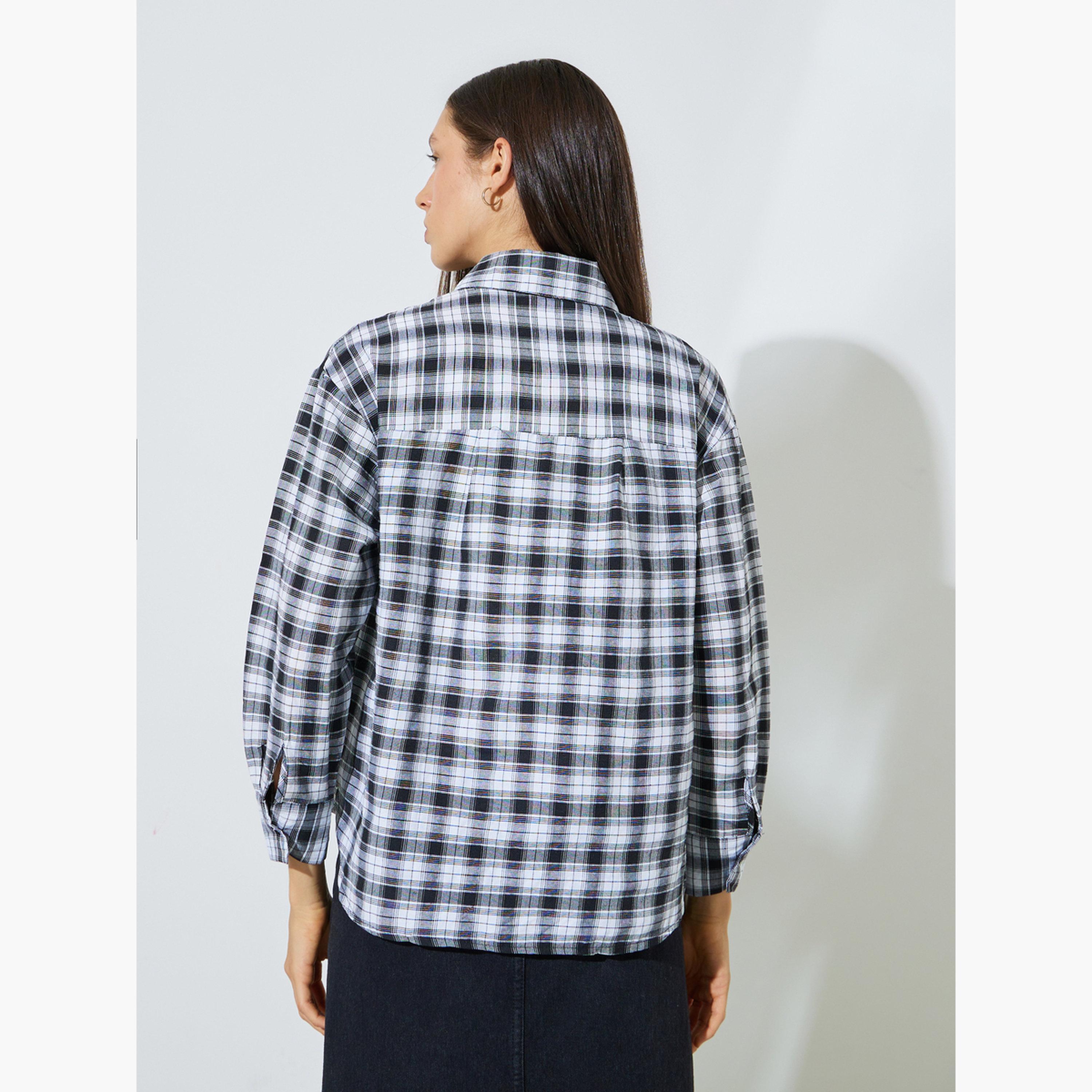 ستايلي - قطعتين - قميص بأكمام طويلة بنقشة مربعات وقميص داخلي بدون أكمام-women-clothing-shirtsandblouses-shirts-image-7