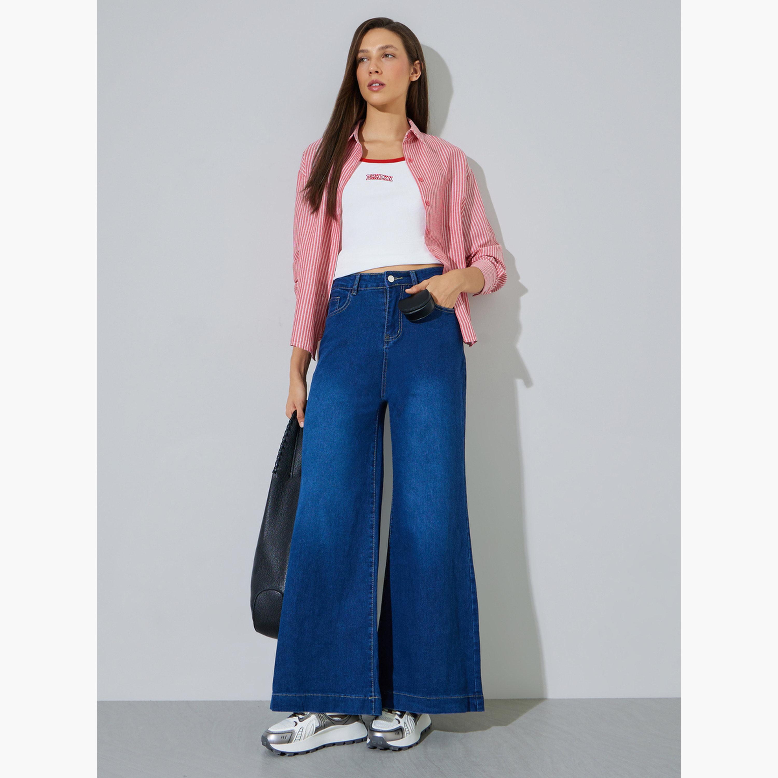 طقم مكون من قطعتين بلوزة بلا أكمام وقميص مخطط بأكمام طويلة-women-clothing-shirtsandblouses-shirts-image-3