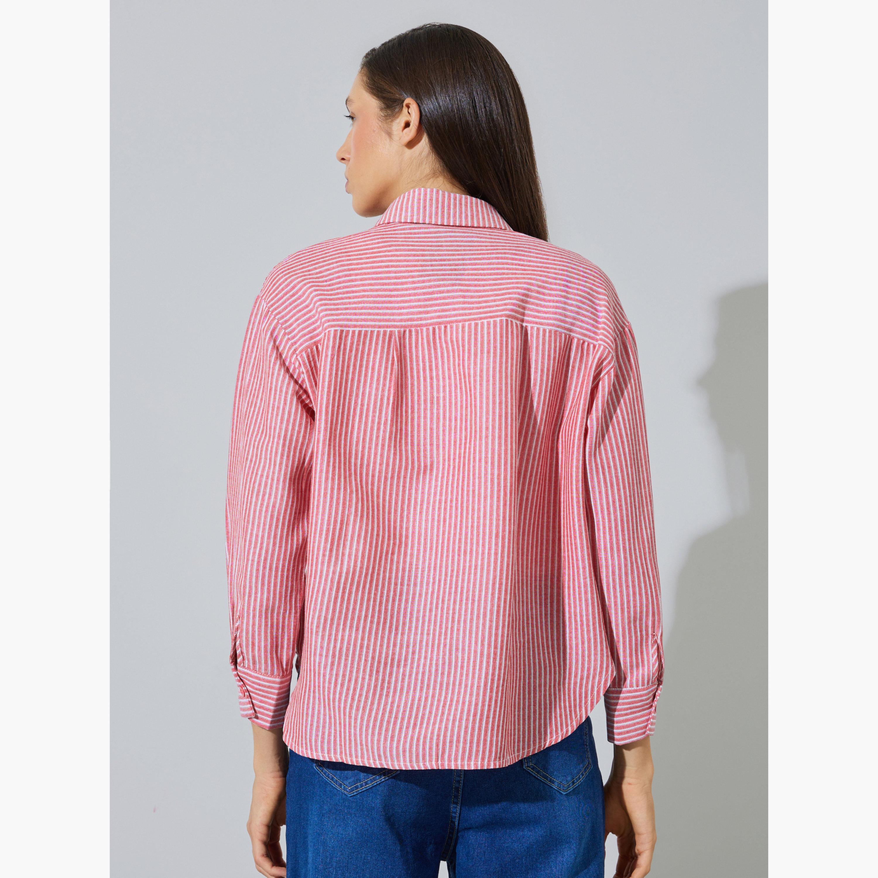 طقم مكون من قطعتين بلوزة بلا أكمام وقميص مخطط بأكمام طويلة-women-clothing-shirtsandblouses-shirts-image-6