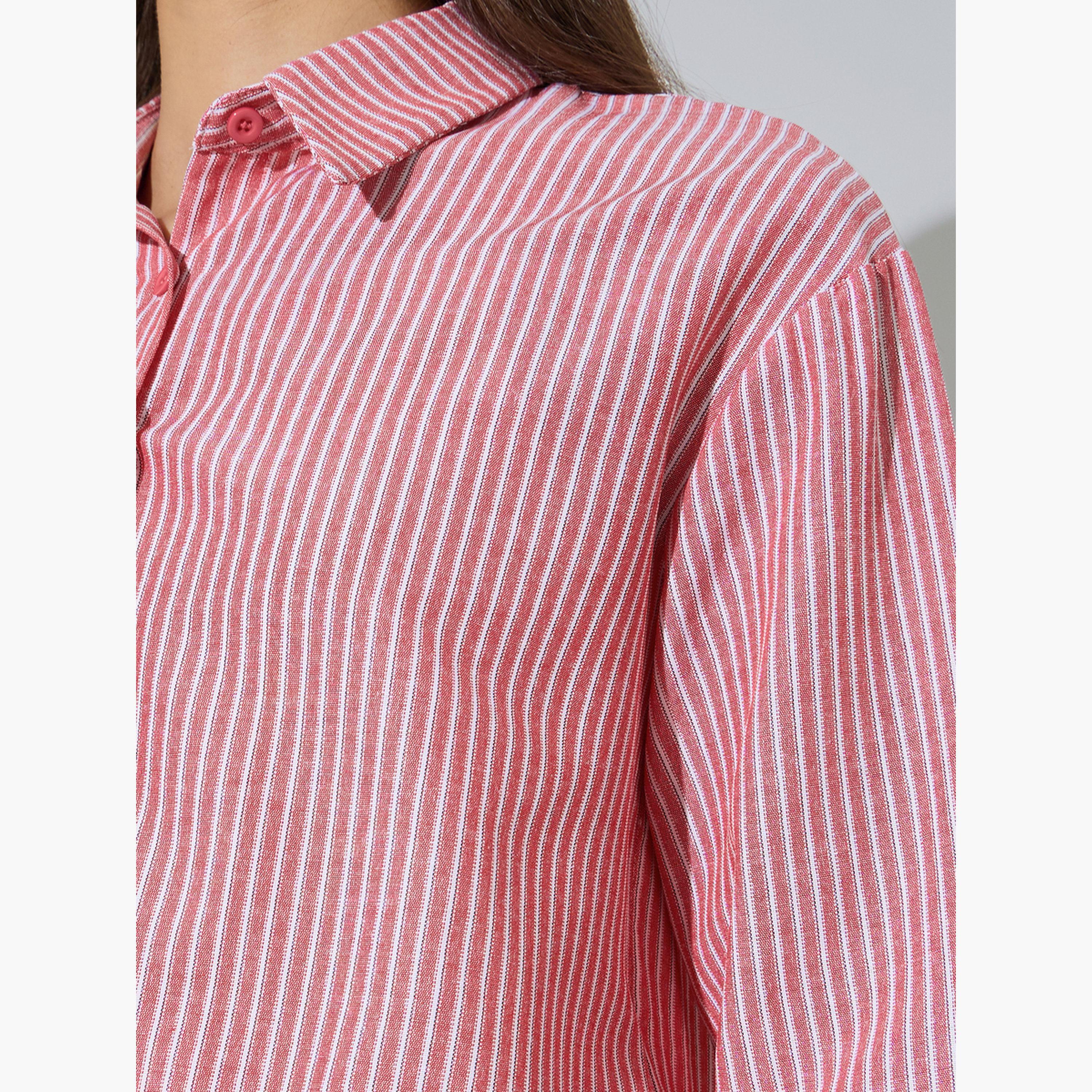 طقم مكون من قطعتين بلوزة بلا أكمام وقميص مخطط بأكمام طويلة-women-clothing-shirtsandblouses-shirts-image-7