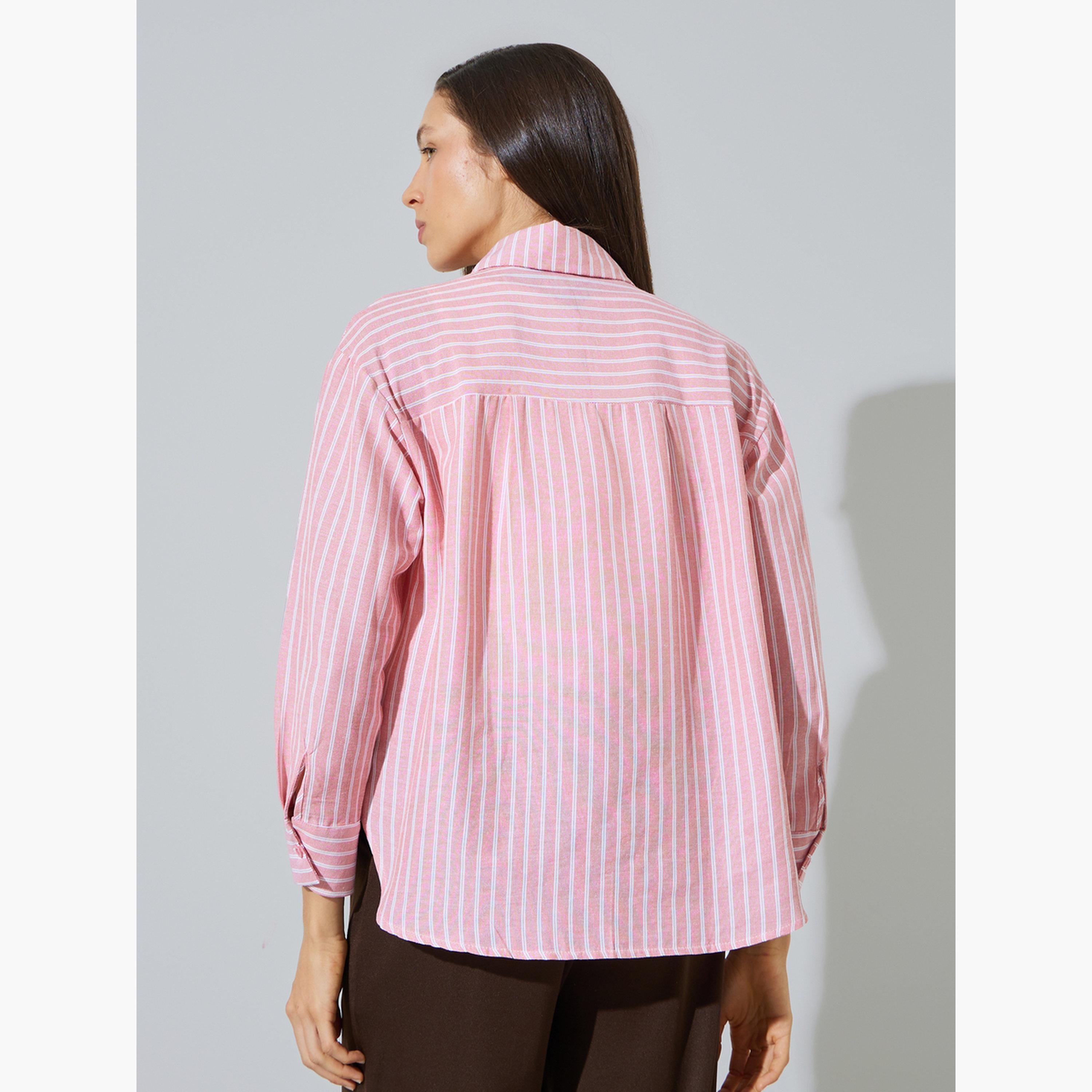 طقم مكون من قطعتين بلوزة بلا أكمام وقميص مخطط بأكمام طويلة-women-clothing-shirtsandblouses-shirts-image-5