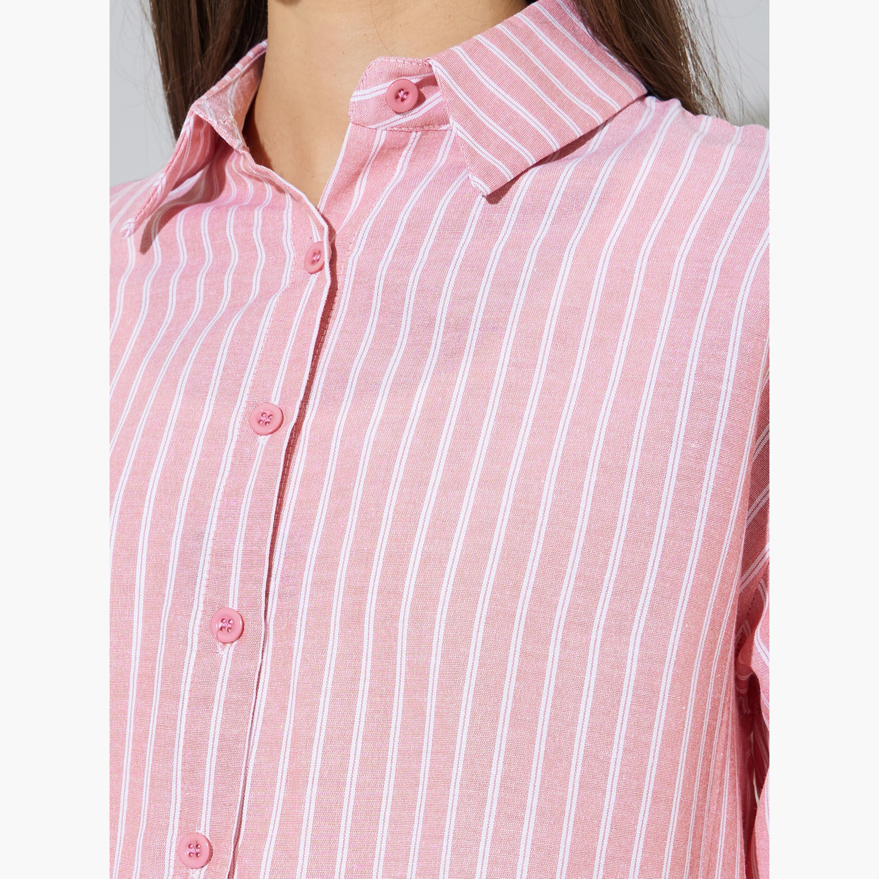 طقم مكون من قطعتين بلوزة بلا أكمام وقميص مخطط بأكمام طويلة-women-clothing-shirtsandblouses-shirts-image-7