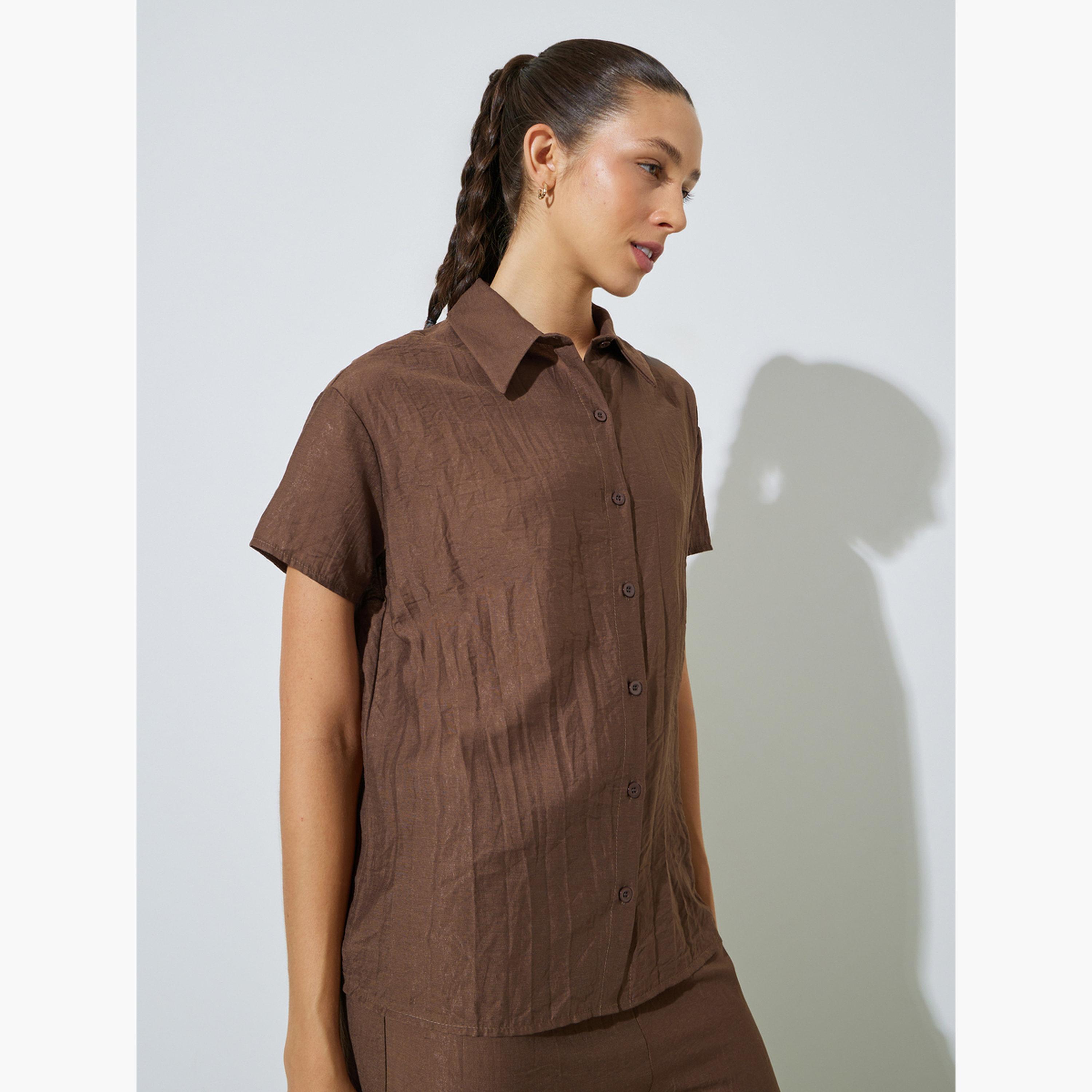 Styli Solid Oversized Short Sleeves Shirt and Wide Leg Pants Co-Ords-women-clothing-coordsets-image-2