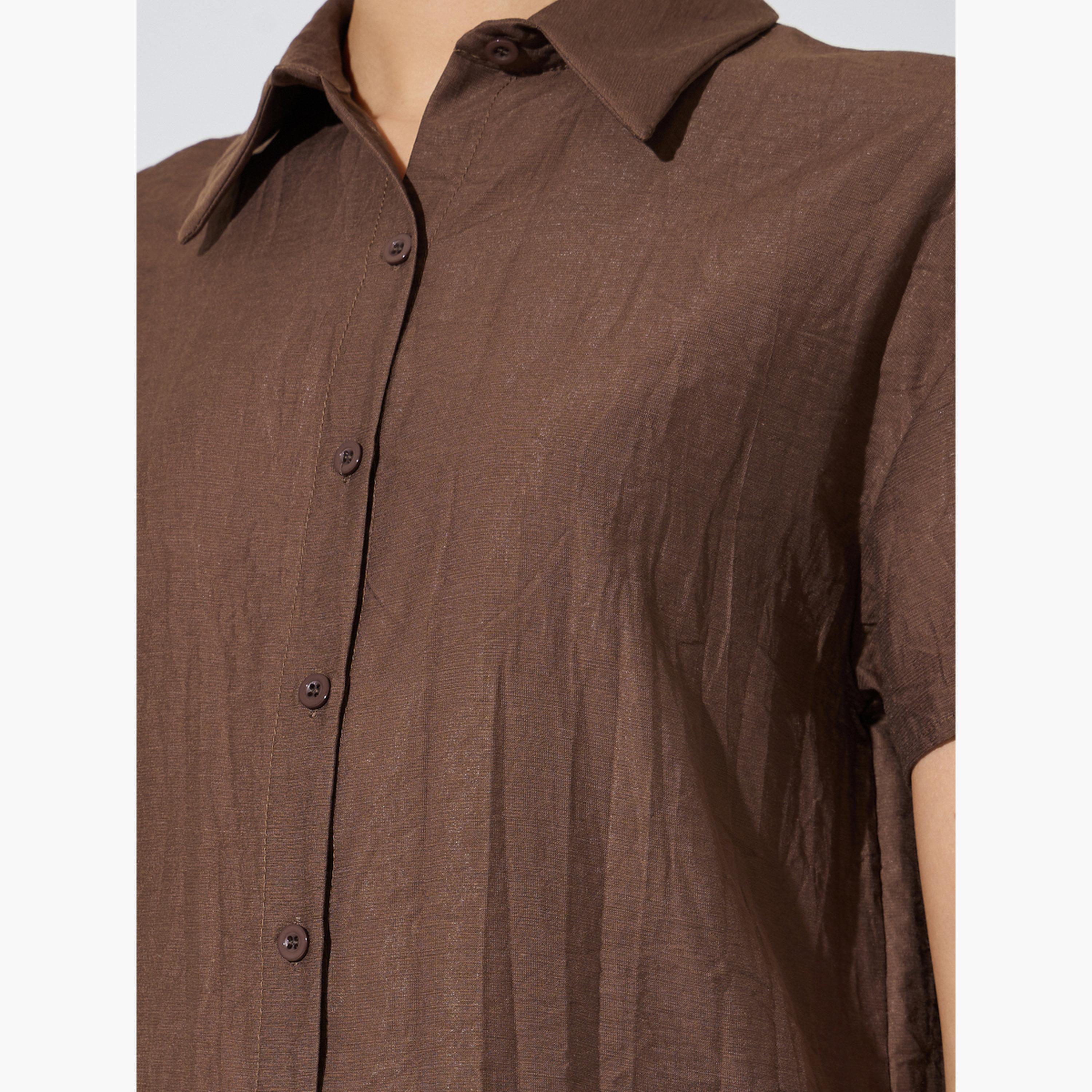Styli Solid Oversized Short Sleeves Shirt and Wide Leg Pants Co-Ords-women-clothing-coordsets-image-6