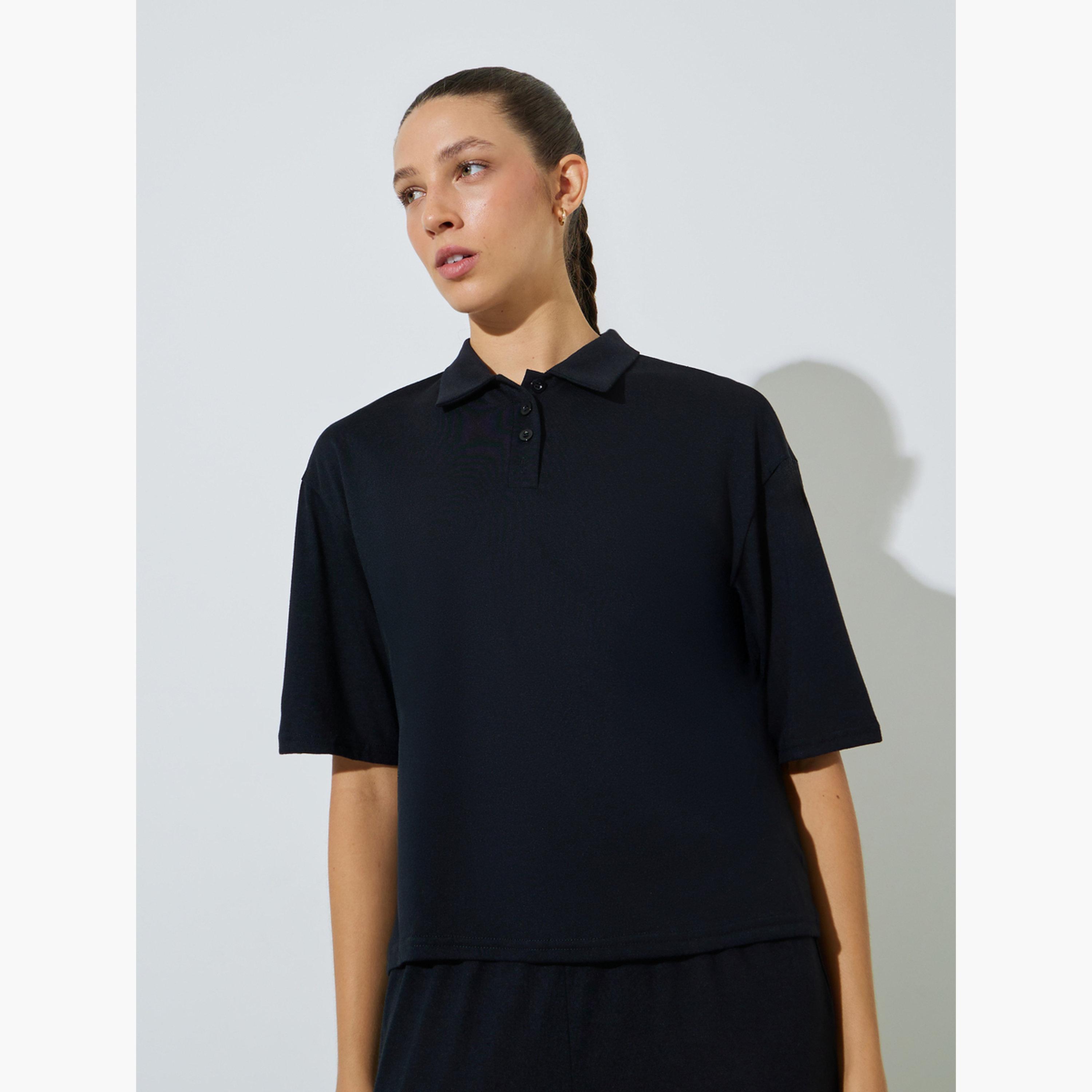 طقم منسق من جوغر بأرجل واسعة وبلوزة واسعة سادة-women-clothing-coordsets-image-3