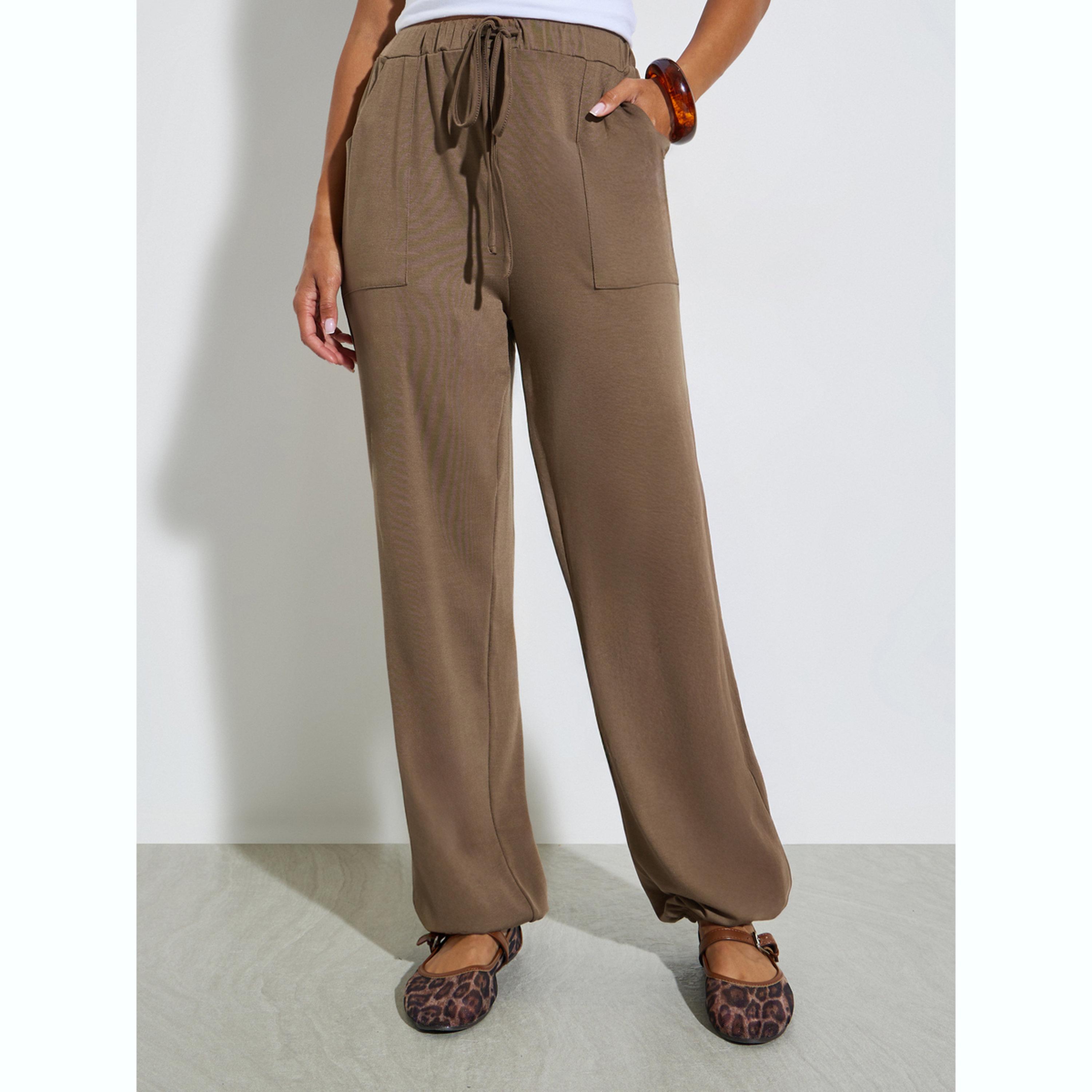 Styli Brown Wide Leg Knit Joggers-women-clothing-bottoms-joggers-image-1