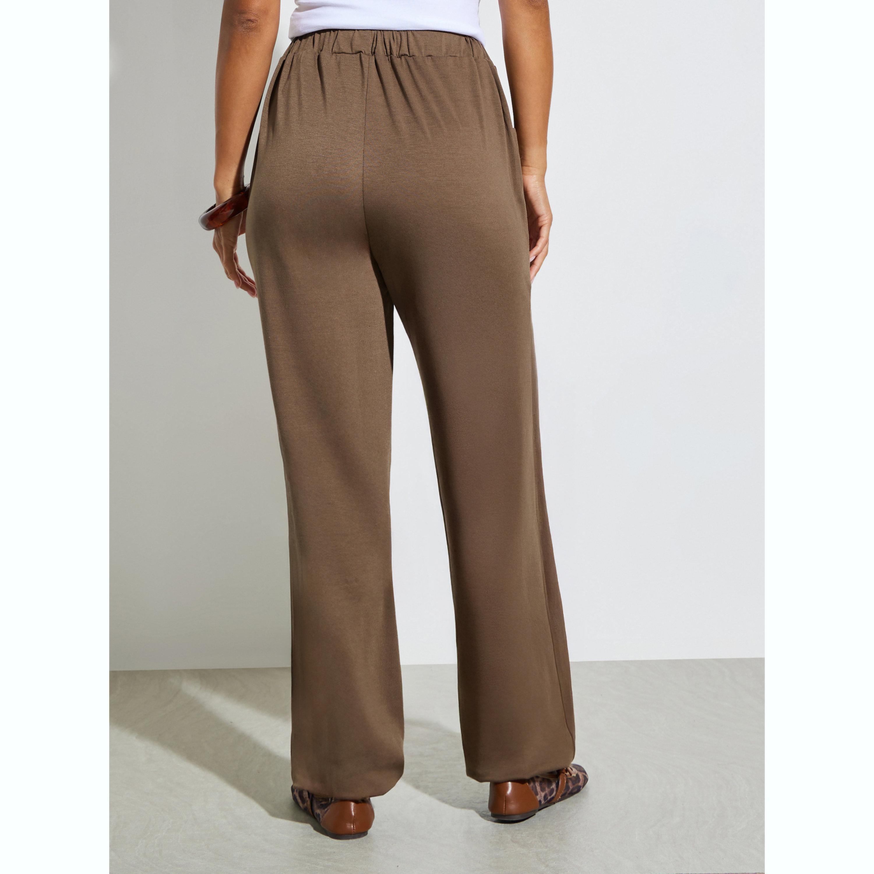 Styli Brown Wide Leg Knit Joggers-women-clothing-bottoms-joggers-image-5