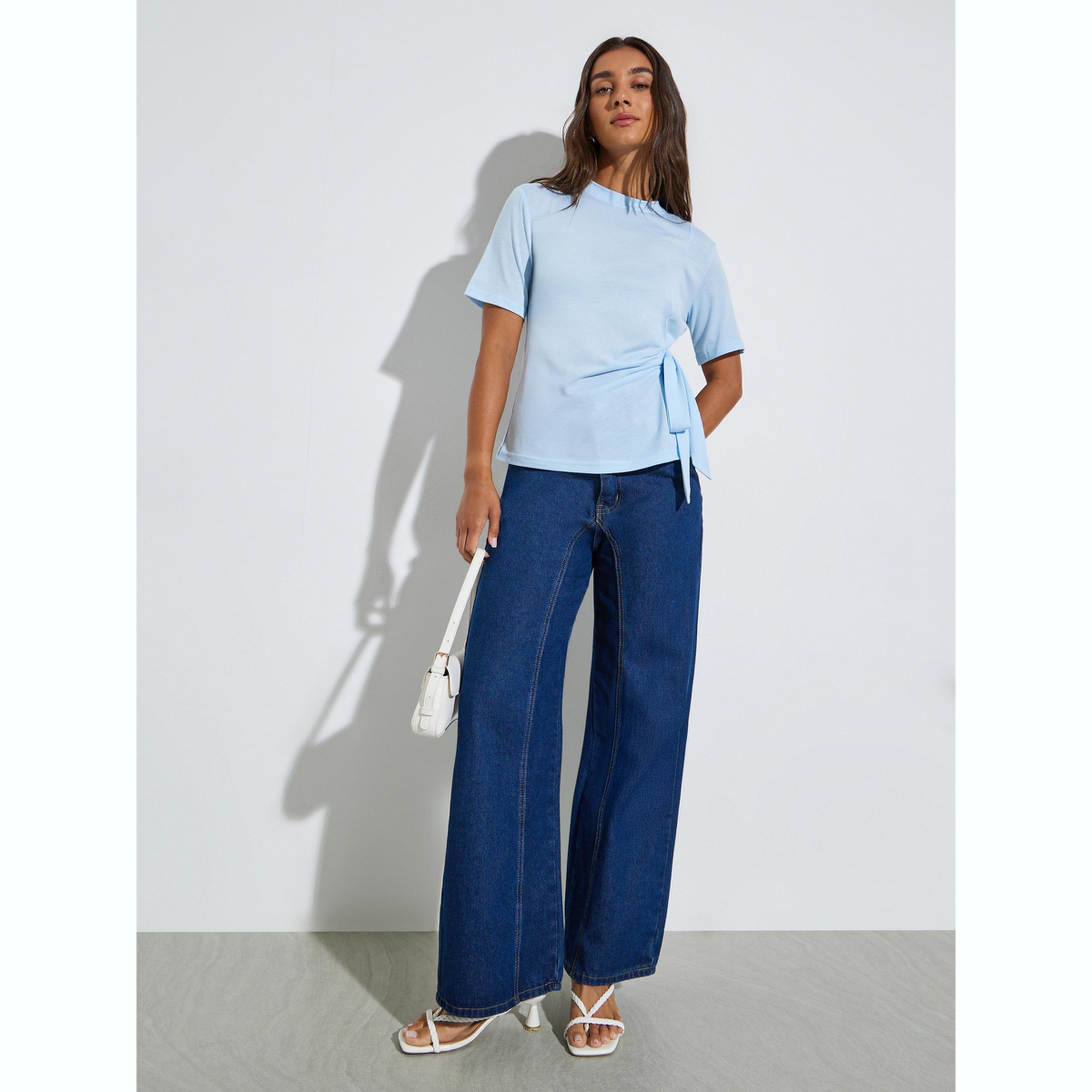 تيشيرت بأكمام قصيرة وربطة جانبية-women-clothing-shirtsandblouses-blouses-image-2