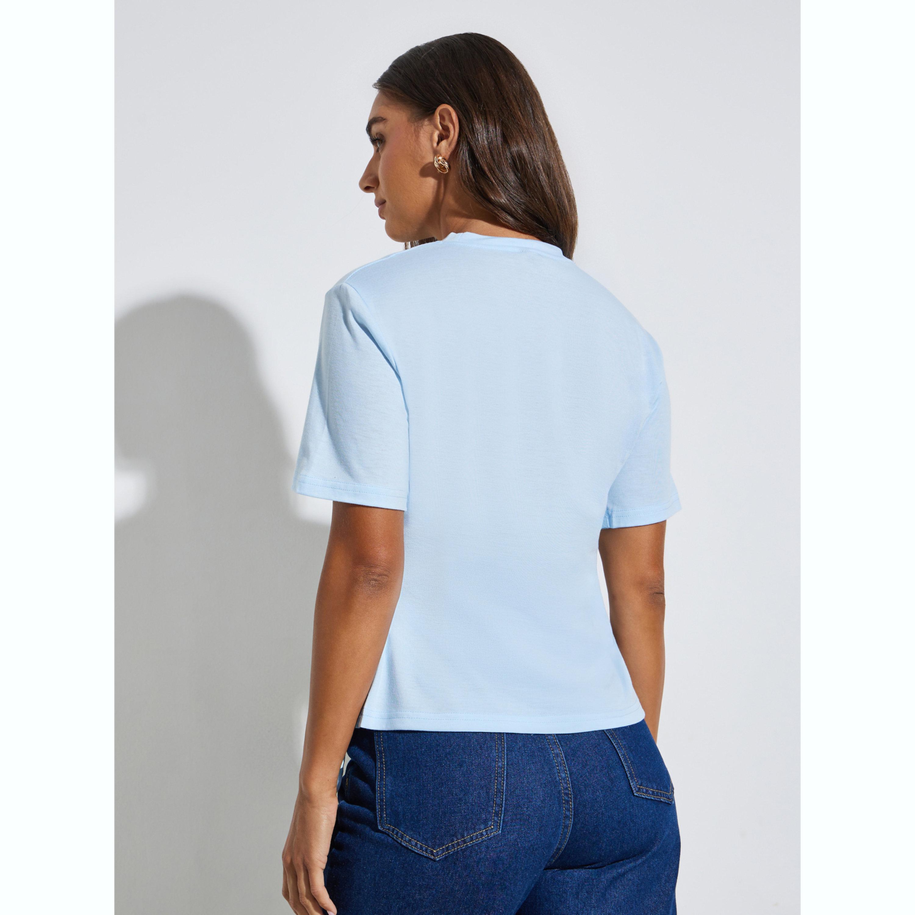 تيشيرت بأكمام قصيرة وربطة جانبية-women-clothing-shirtsandblouses-blouses-image-4