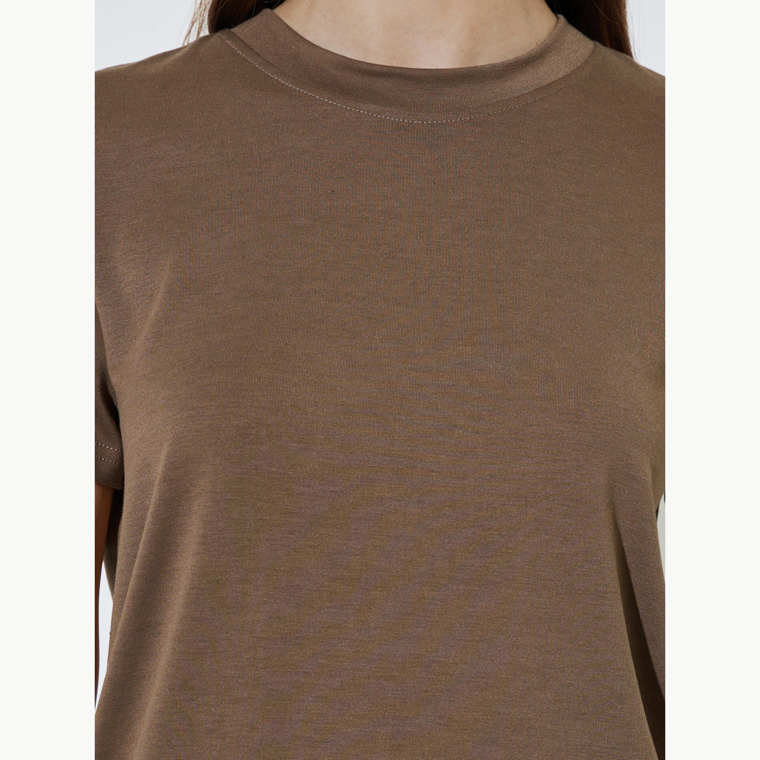 Styli Brown Plain Regular T-Shirt-women-clothing-tshirts-image-5