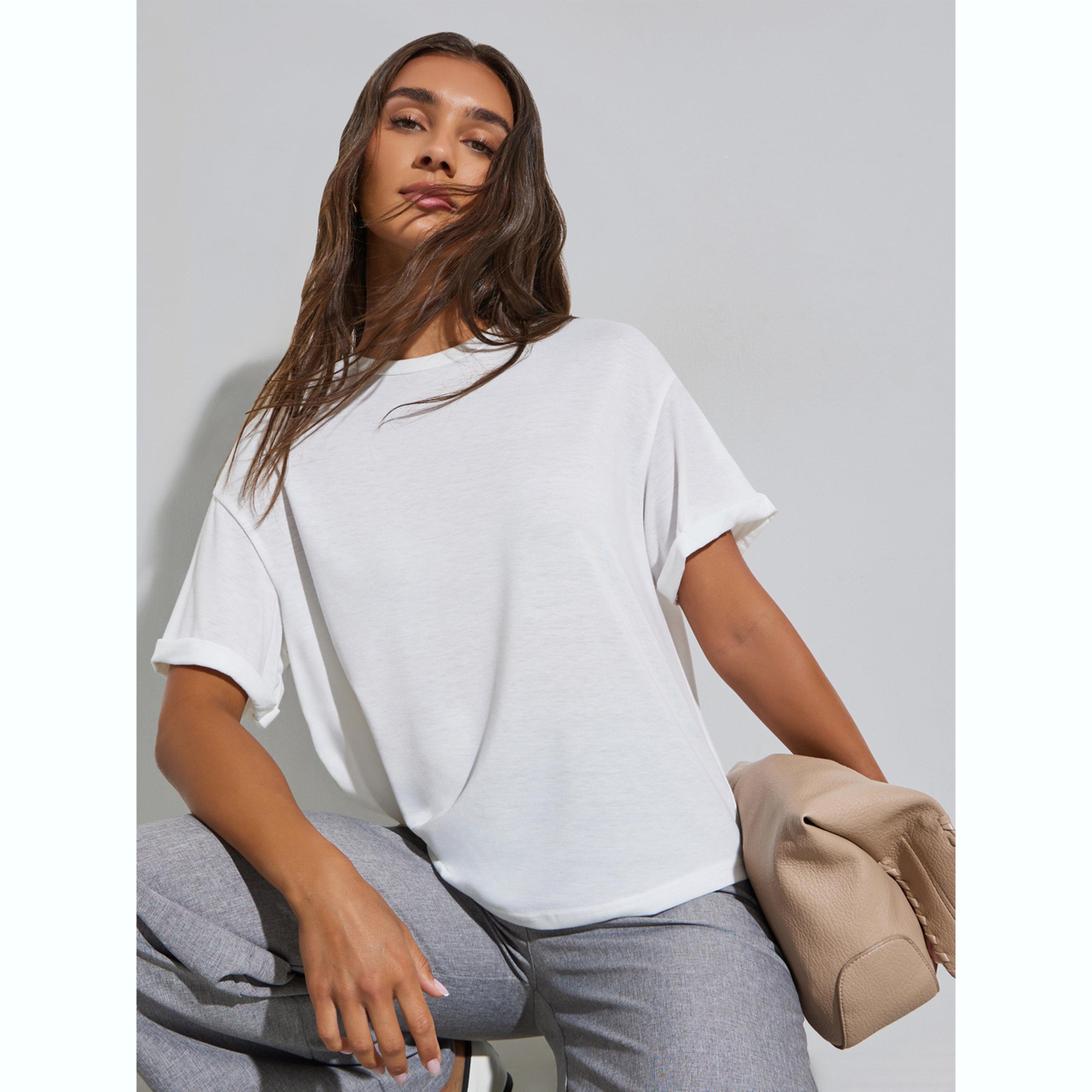 تيشيرت محبوك بياقة دائرية-women-clothing-tshirts-image-3