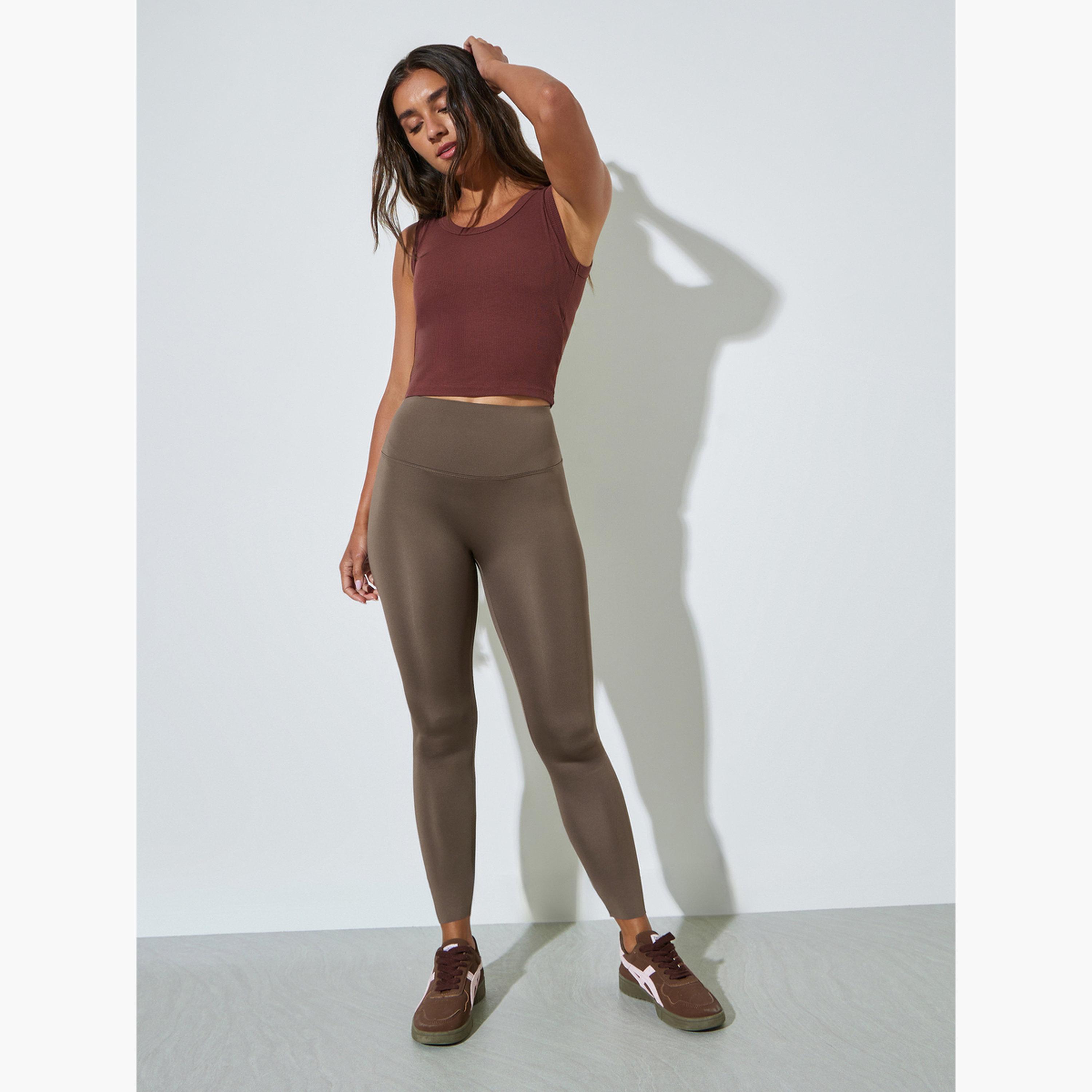 ليقنز بطول الكاحل سادة بلون كاكي-women-clothing-bottoms-leggings-image-2