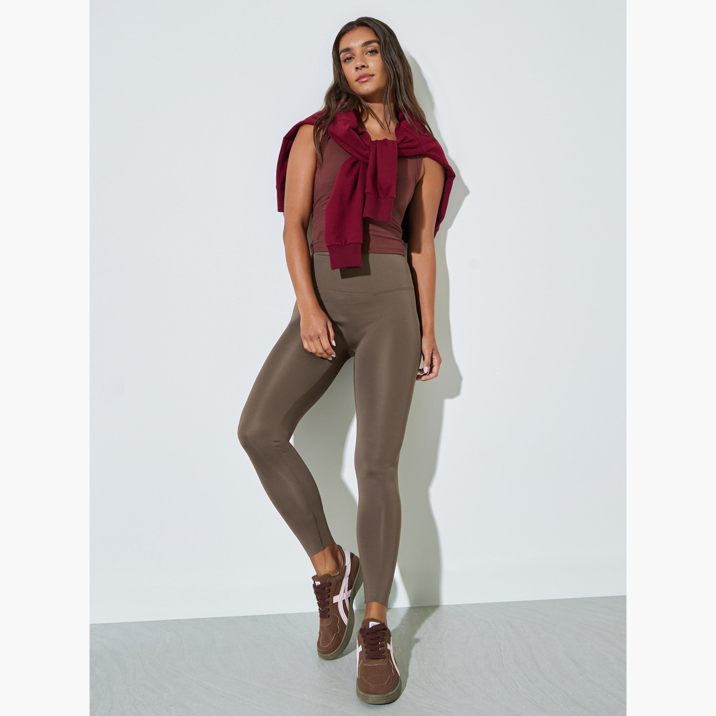 ليقنز بطول الكاحل سادة بلون كاكي-women-clothing-bottoms-leggings-image-3
