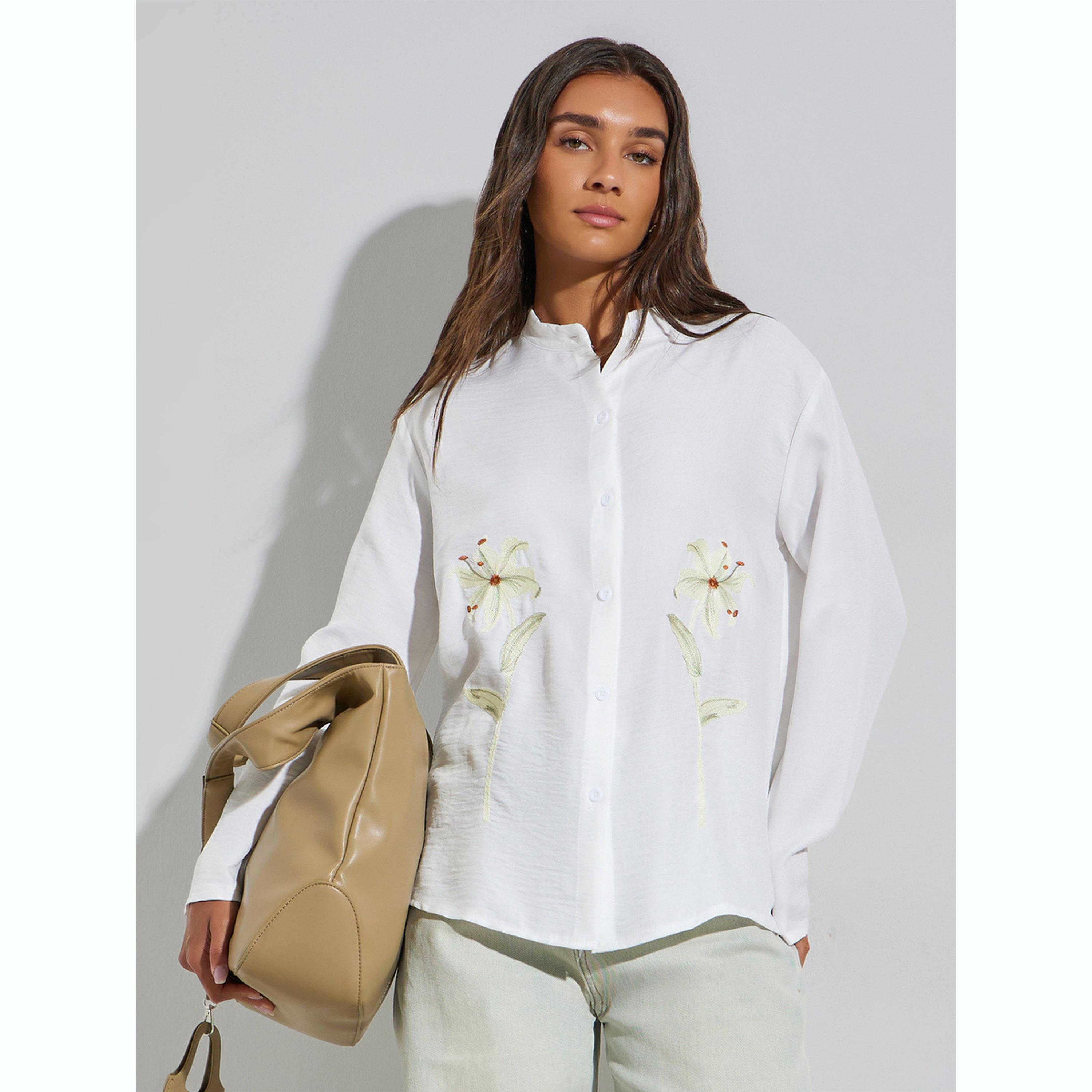 Styli White Floral Print Oversized Shirt-women-clothing-shirtsandblouses-shirts-image-1