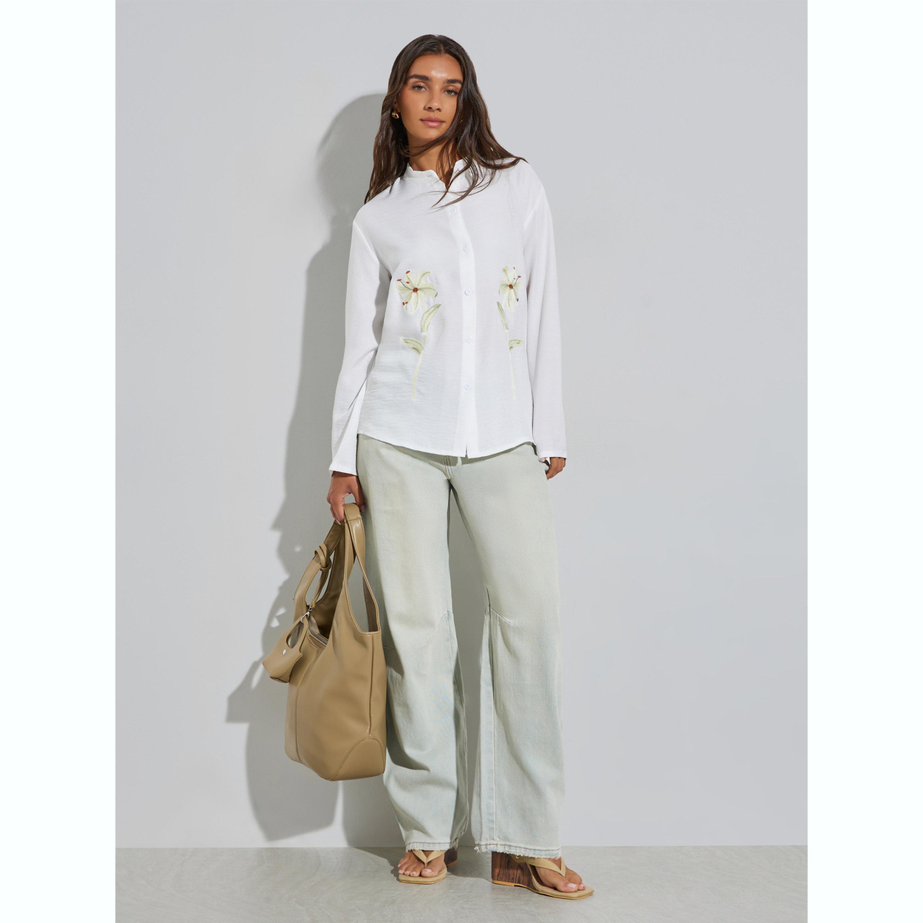Styli White Floral Print Oversized Shirt-women-clothing-shirtsandblouses-shirts-image-2
