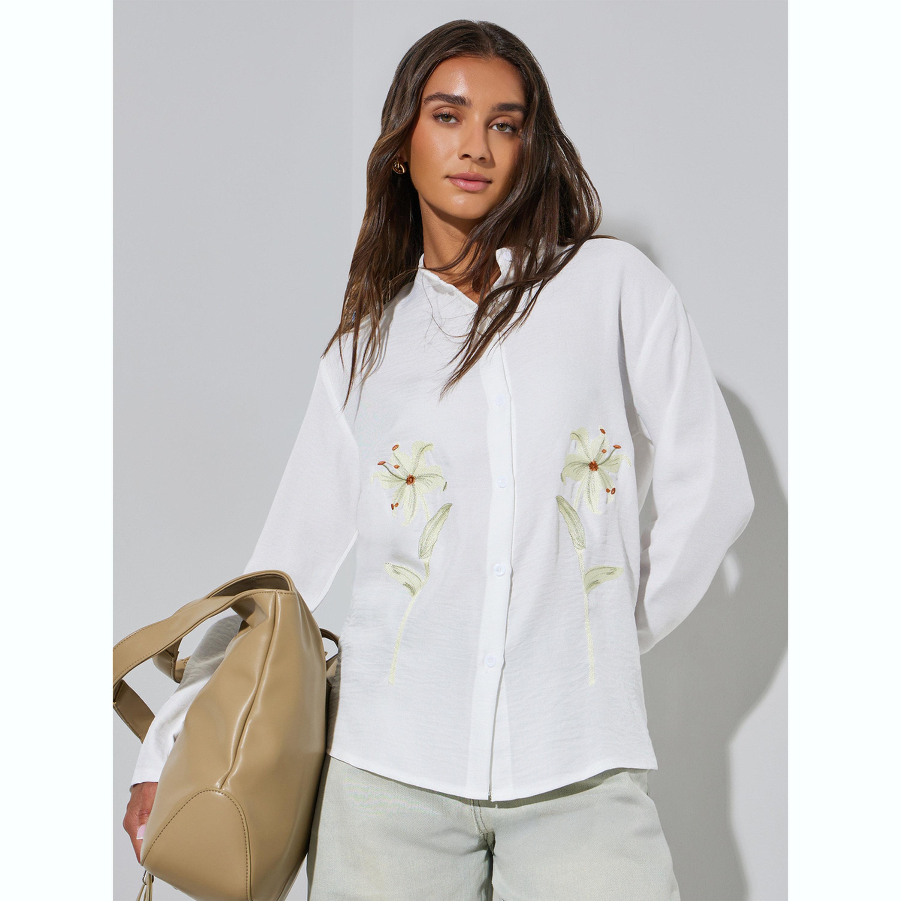 Styli White Floral Print Oversized Shirt-women-clothing-shirtsandblouses-shirts-image-3