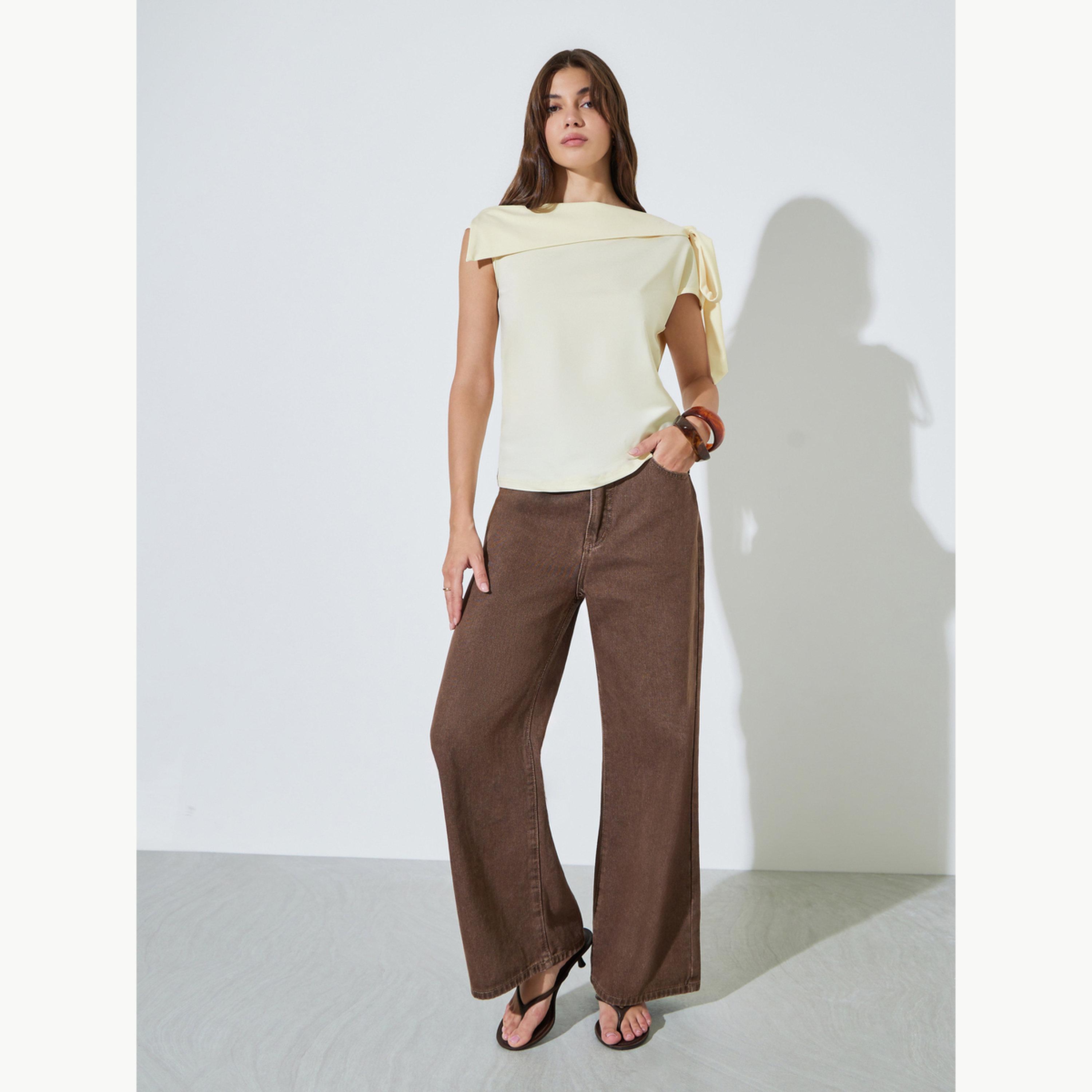 بلوزة محبوكة بياقة مطوية غير متماثلة الطول-women-clothing-shirtsandblouses-blouses-image-2