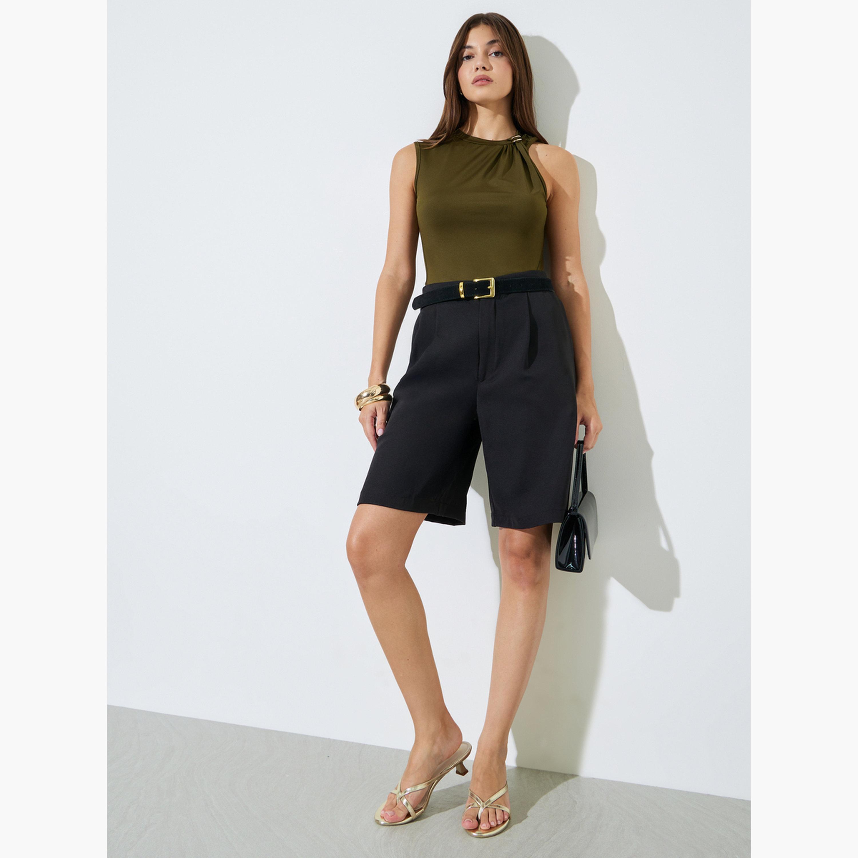 Styli Olive Fitted Tank with Metal Decor-women-clothing-shirtsandblouses-blouses-image-2