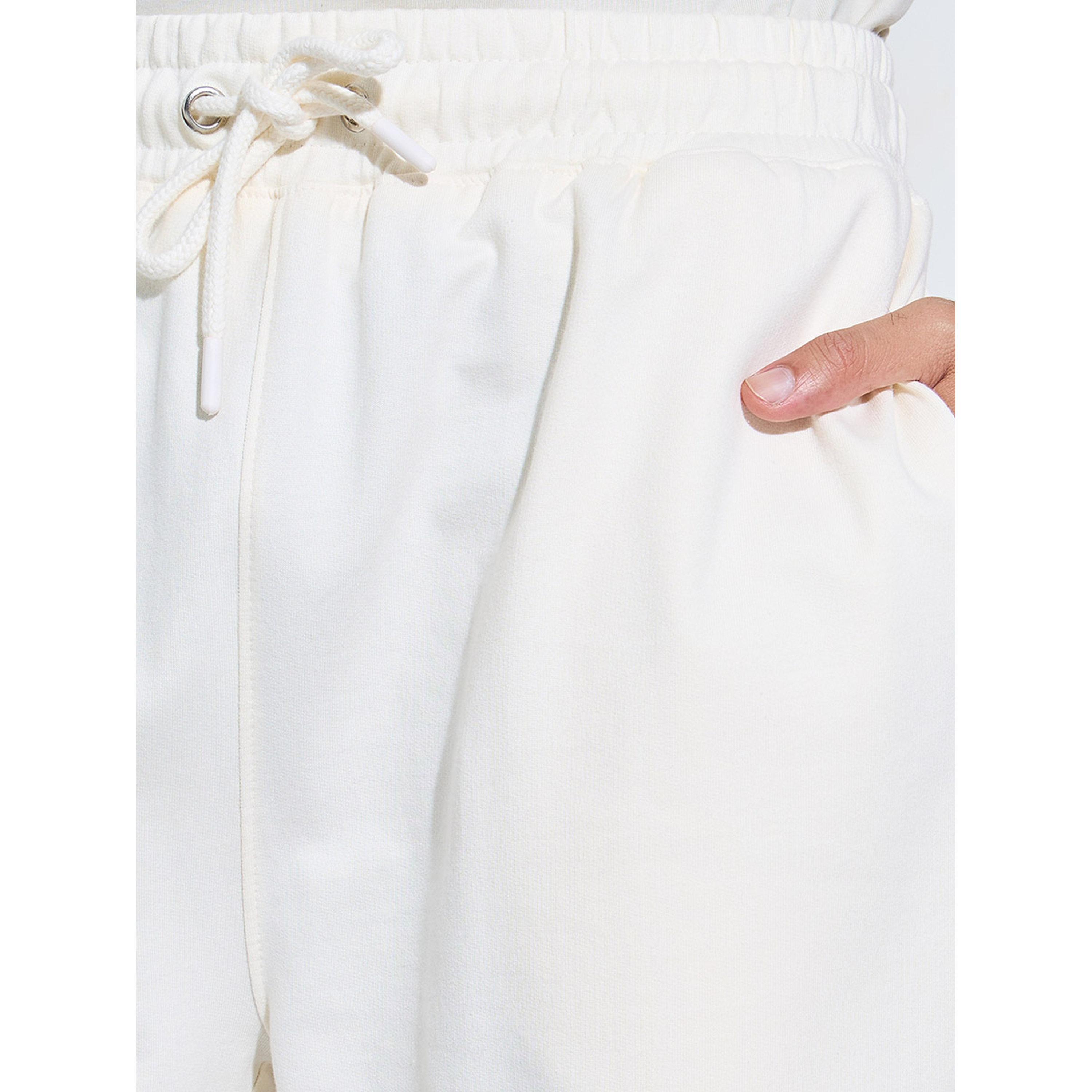 Styli Cream Solid Elasticated Hem Relaxed Fit Joggers-men-clothing-joggers-image-3