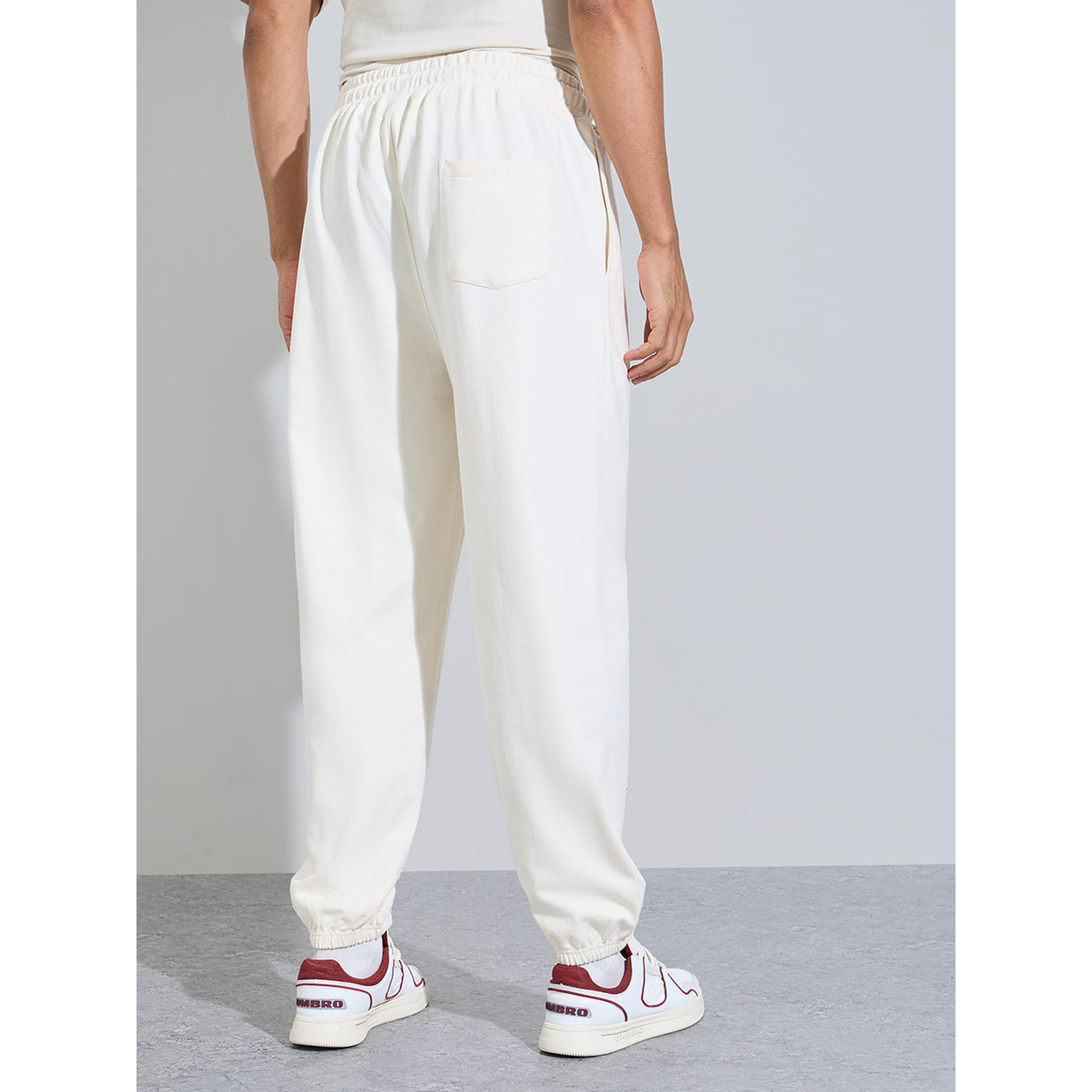 Styli Cream Solid Elasticated Hem Relaxed Fit Joggers-men-clothing-joggers-image-4