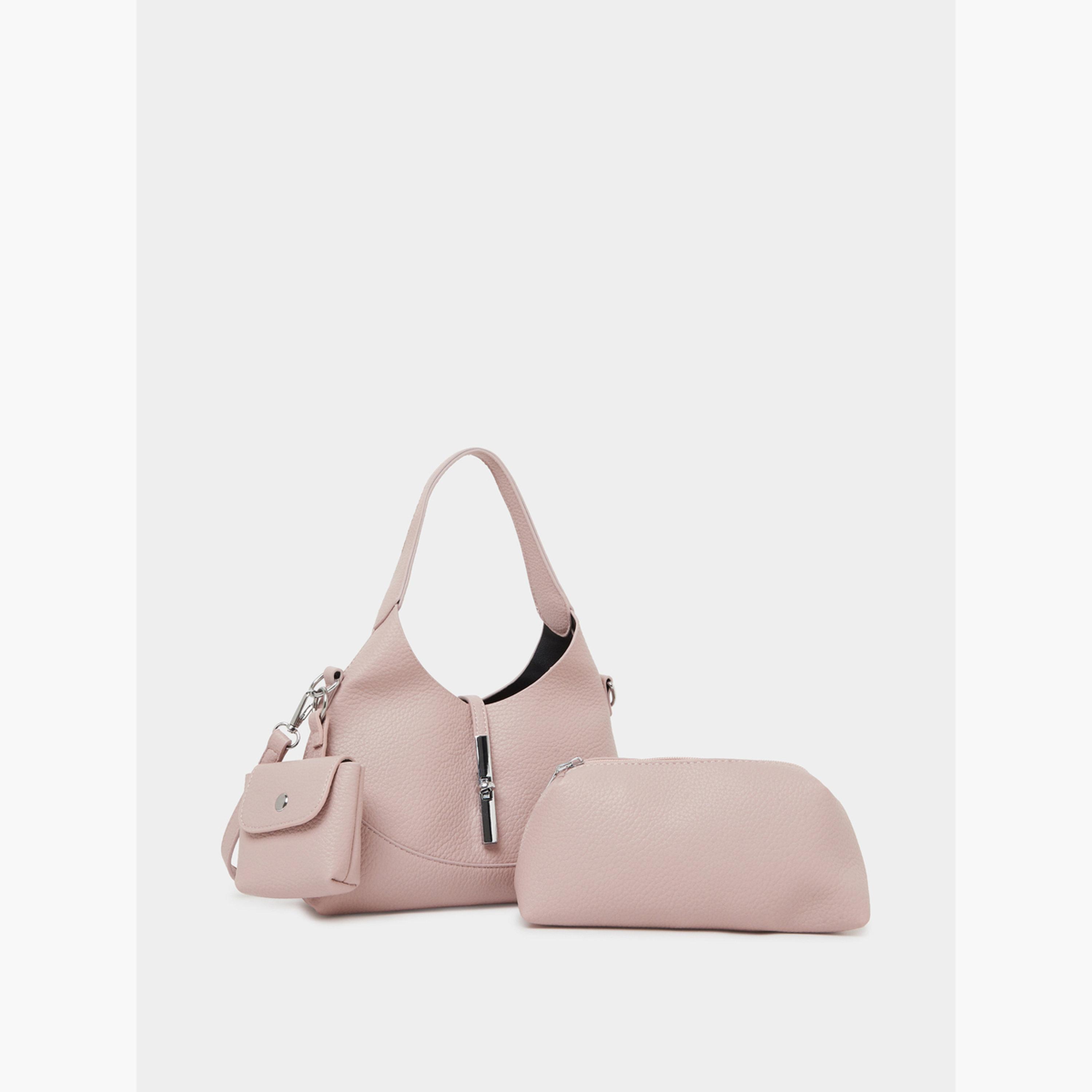 شنطة كتف بتفاصيل بارزة الملمس مع محفظة صغيرة-women-bagsandwallets-handbags-image-1