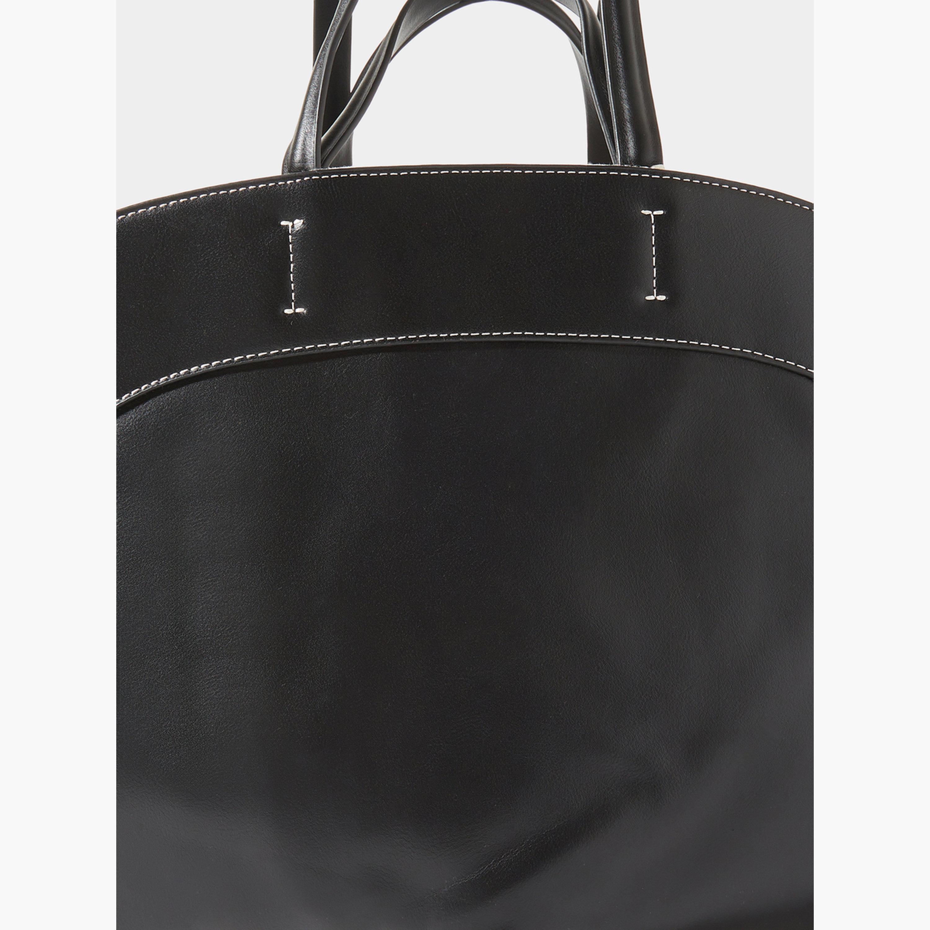 Styli Black Faux Leather Contrast Stitching Structured Tote Bag-women-bagsandwallets-handbags-image-5