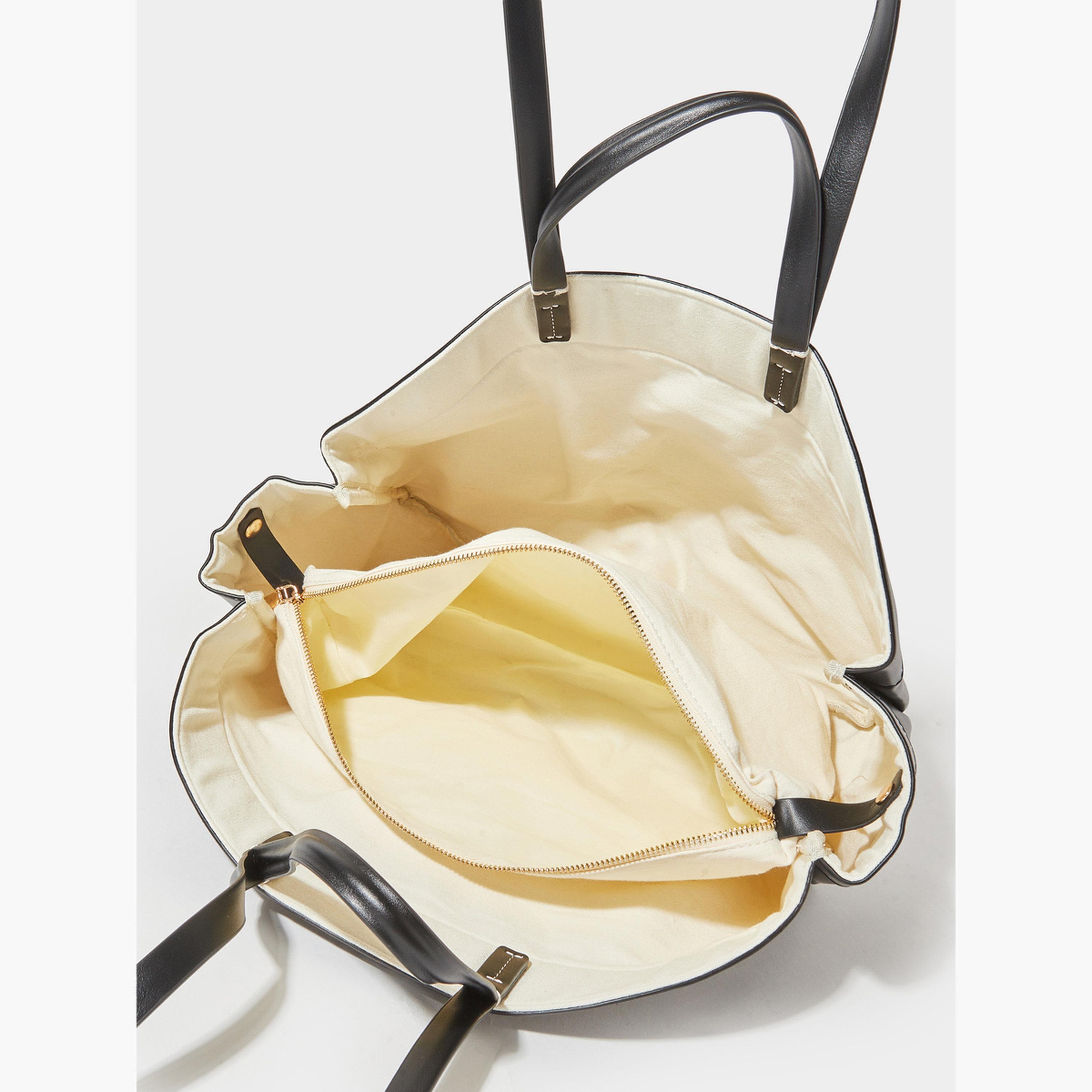 Styli Black Faux Leather Contrast Stitching Structured Tote Bag-women-bagsandwallets-handbags-image-6