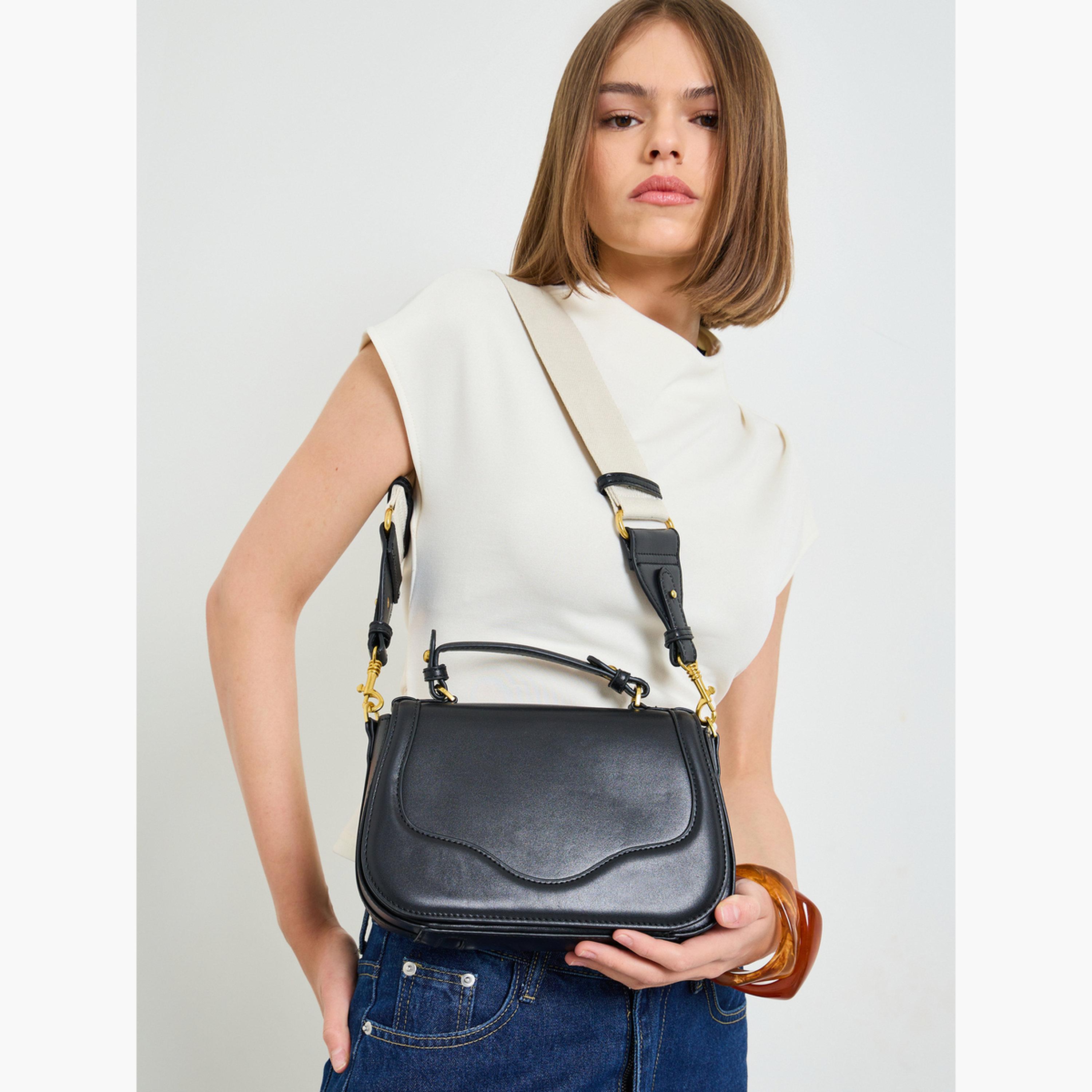 Styli Black Canvas Strap Crossbody Bag-women-bagsandwallets-handbags-image-2