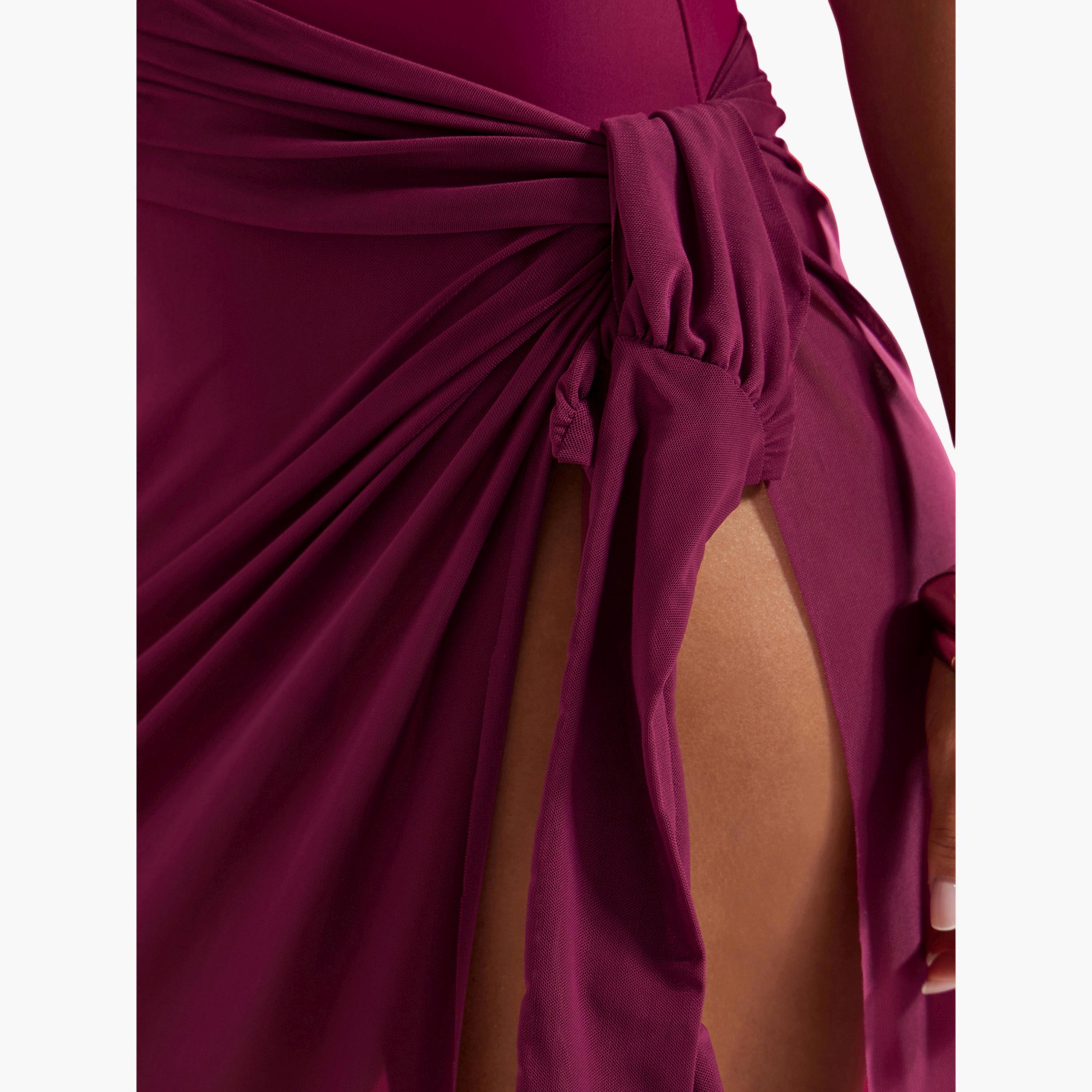Styli Burgundy One Shoulder Swimsuit with Mesh Drape Tie Sarong-women-clothing-swimandbeach-swim-swimsuits-image-3