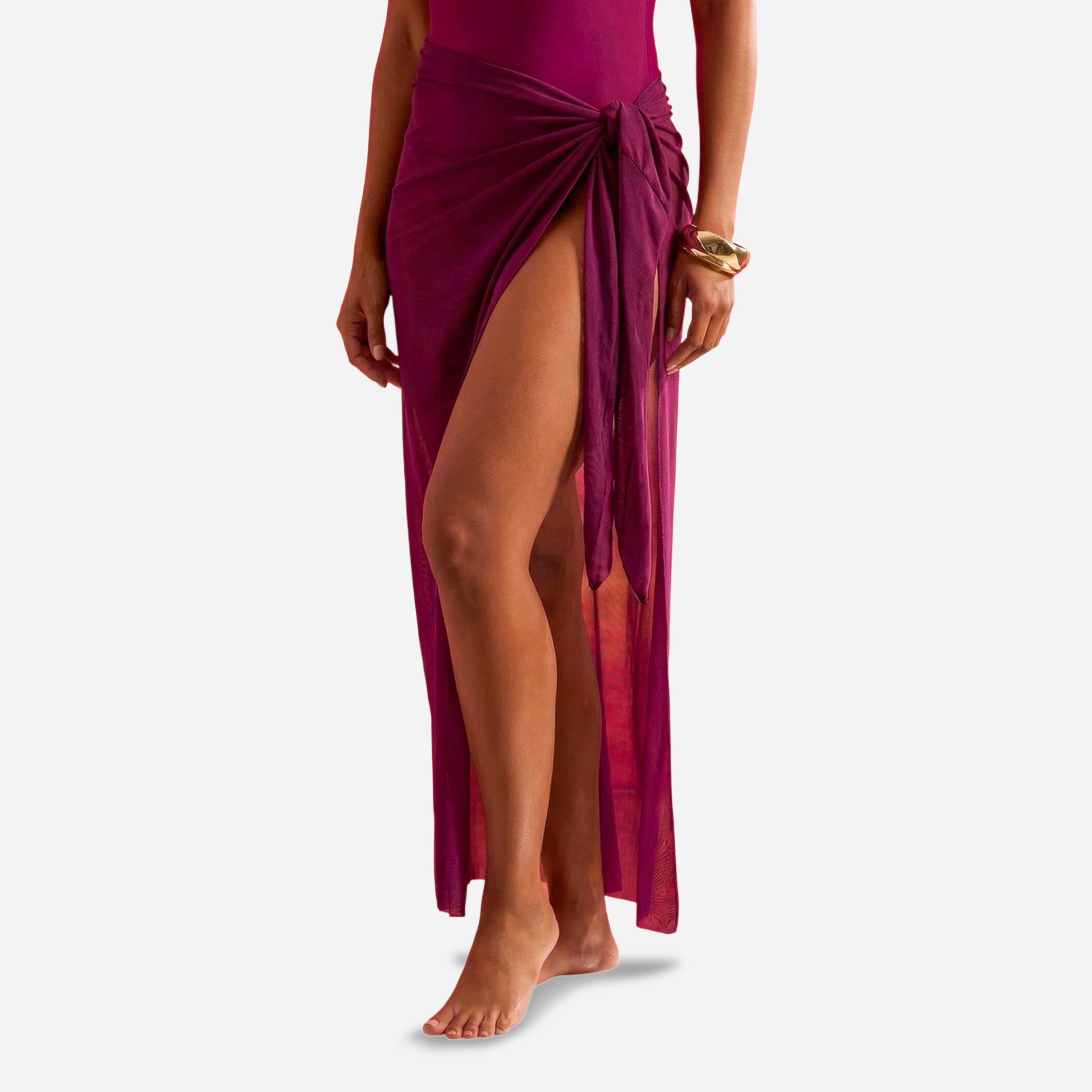Styli Burgundy One Shoulder Swimsuit with Mesh Drape Tie Sarong-women-clothing-swimandbeach-swim-swimsuits-image-5