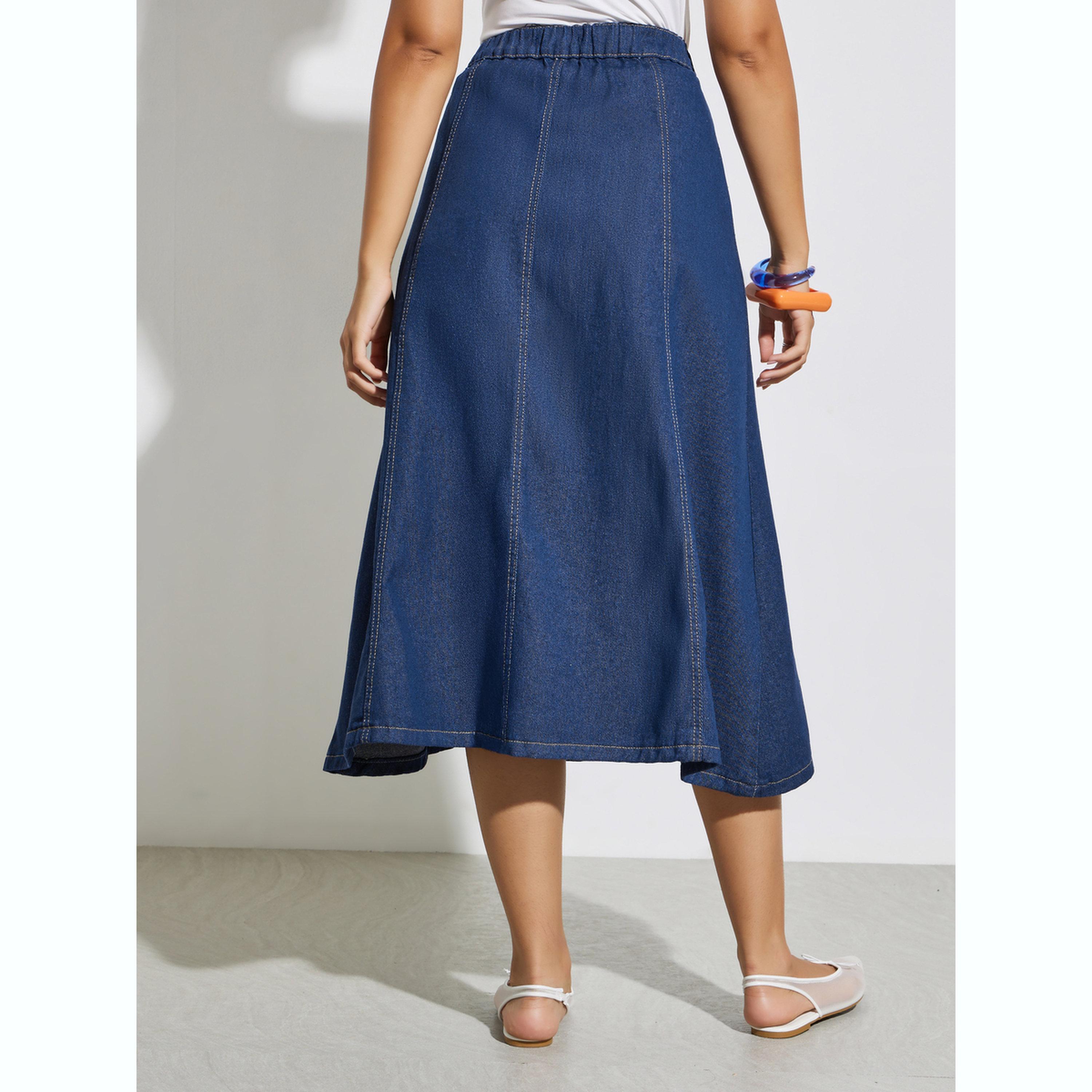 تنورة دنيم ميدي بحافة واسعة وسادة-women-clothing-bottoms-skirts-image-4