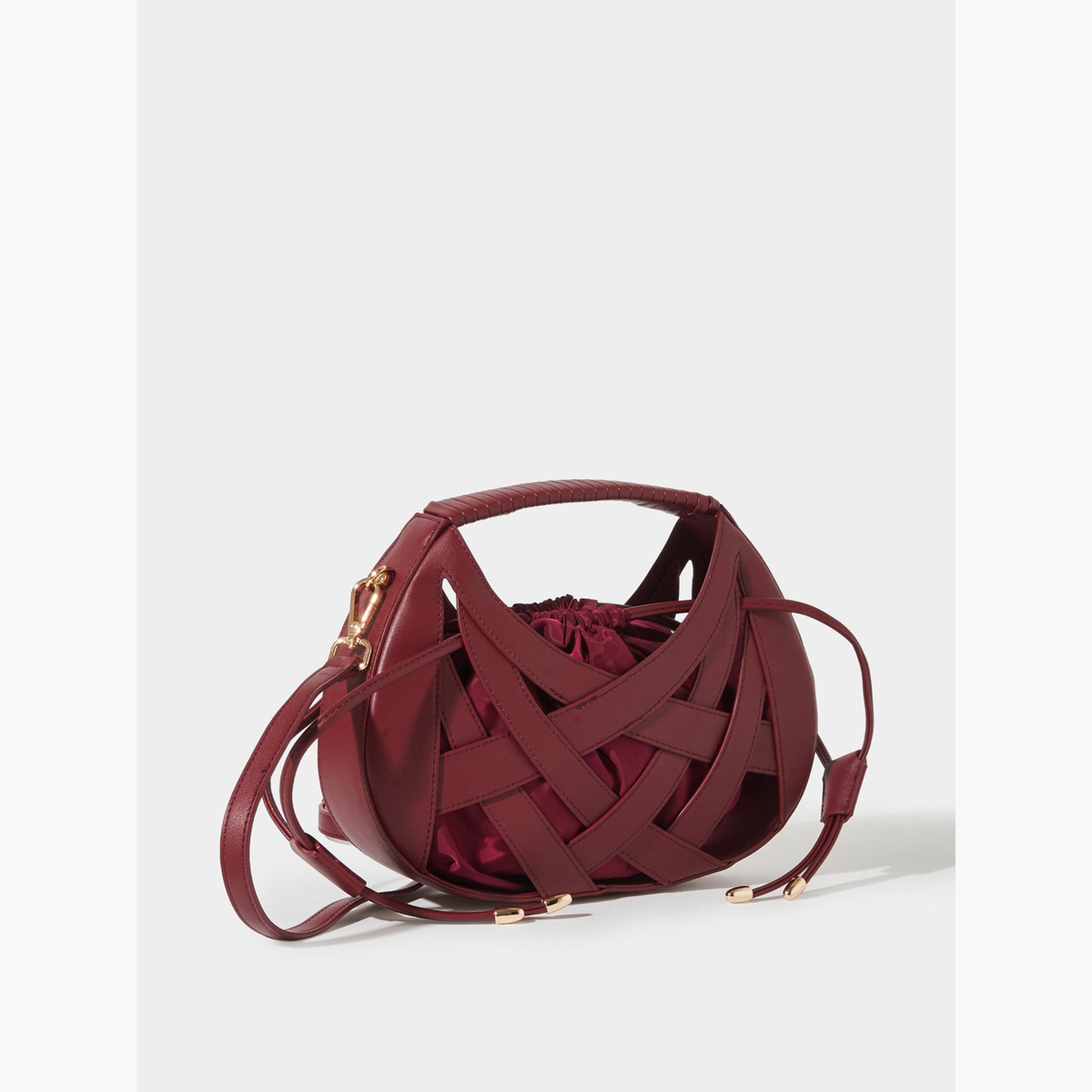 Styli Burgundy Weave Hollow Handbag-women-bagsandwallets-handbags-image-1