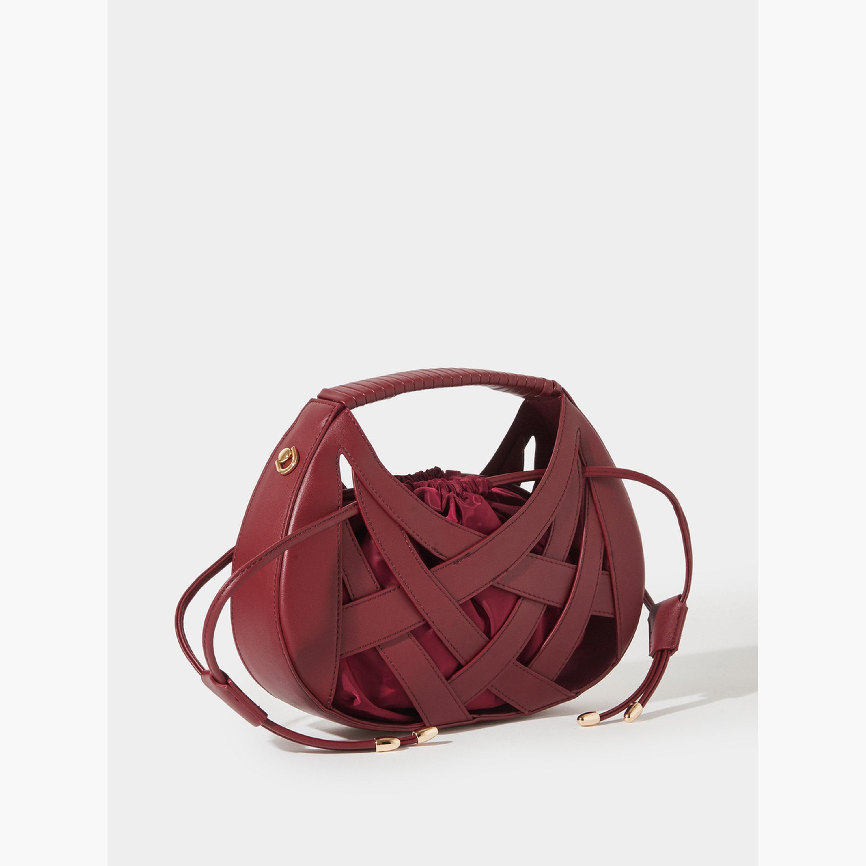 Styli Burgundy Weave Hollow Handbag-women-bagsandwallets-handbags-image-2