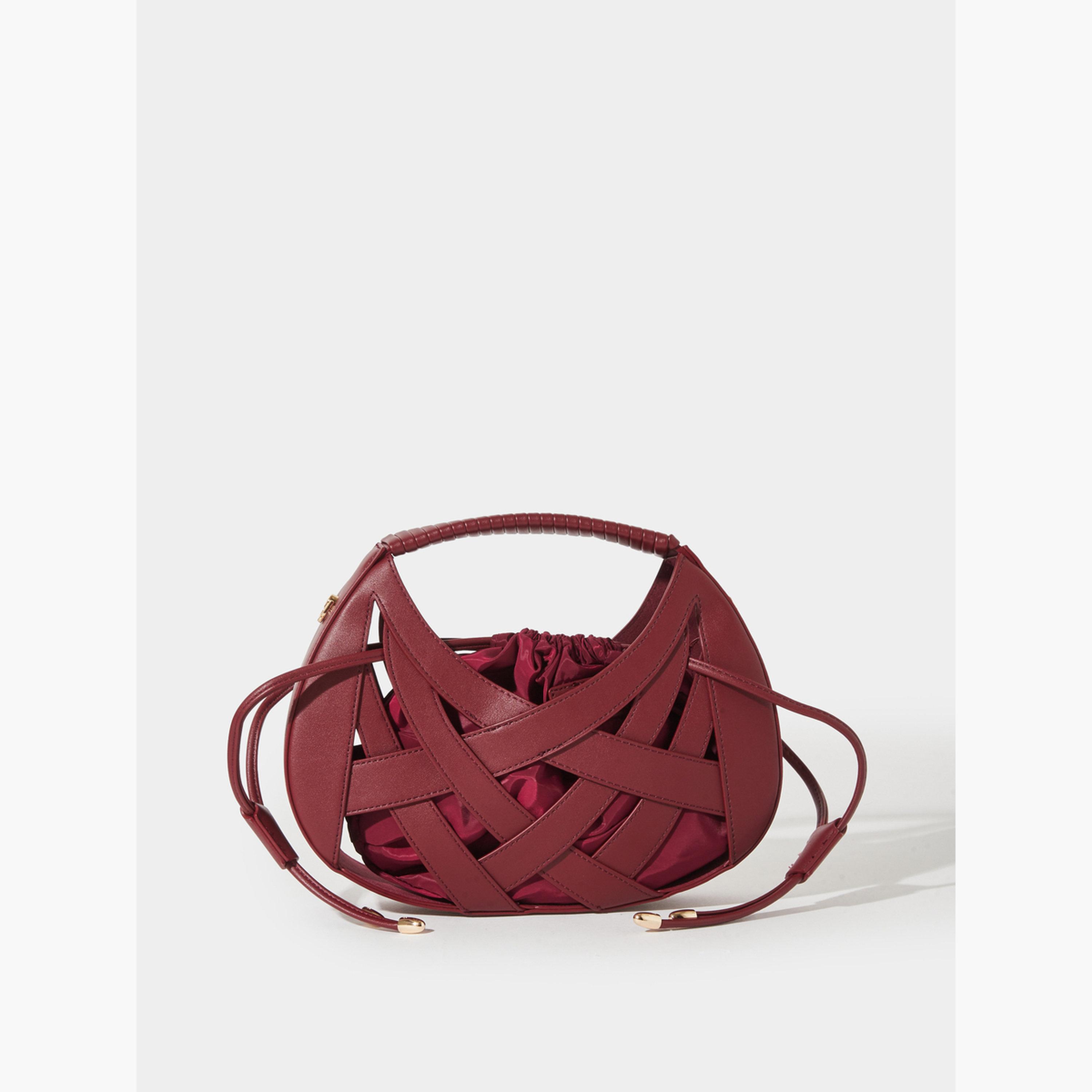 Styli Burgundy Weave Hollow Handbag-women-bagsandwallets-handbags-image-3