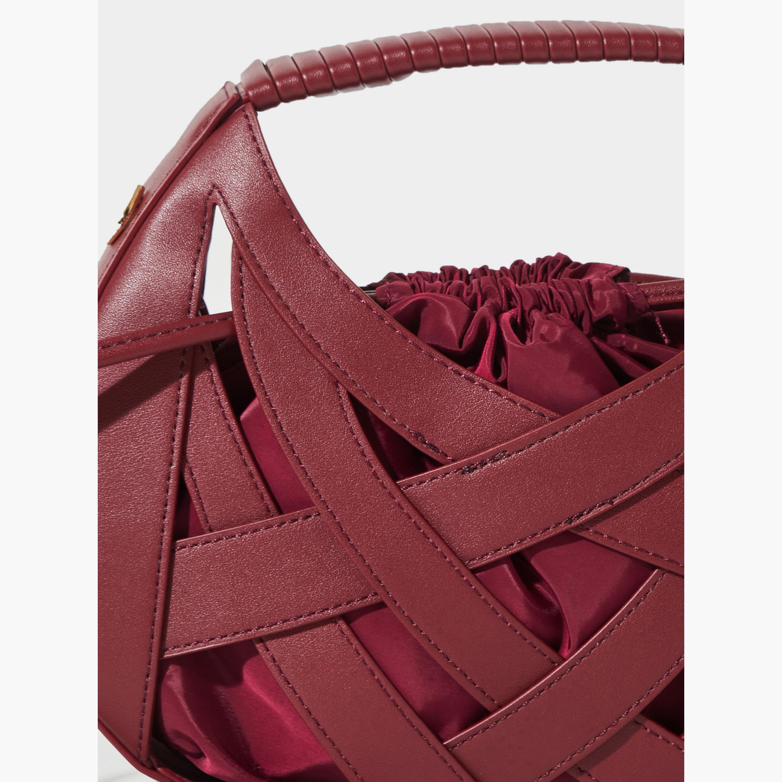 Styli Burgundy Weave Hollow Handbag-women-bagsandwallets-handbags-image-4