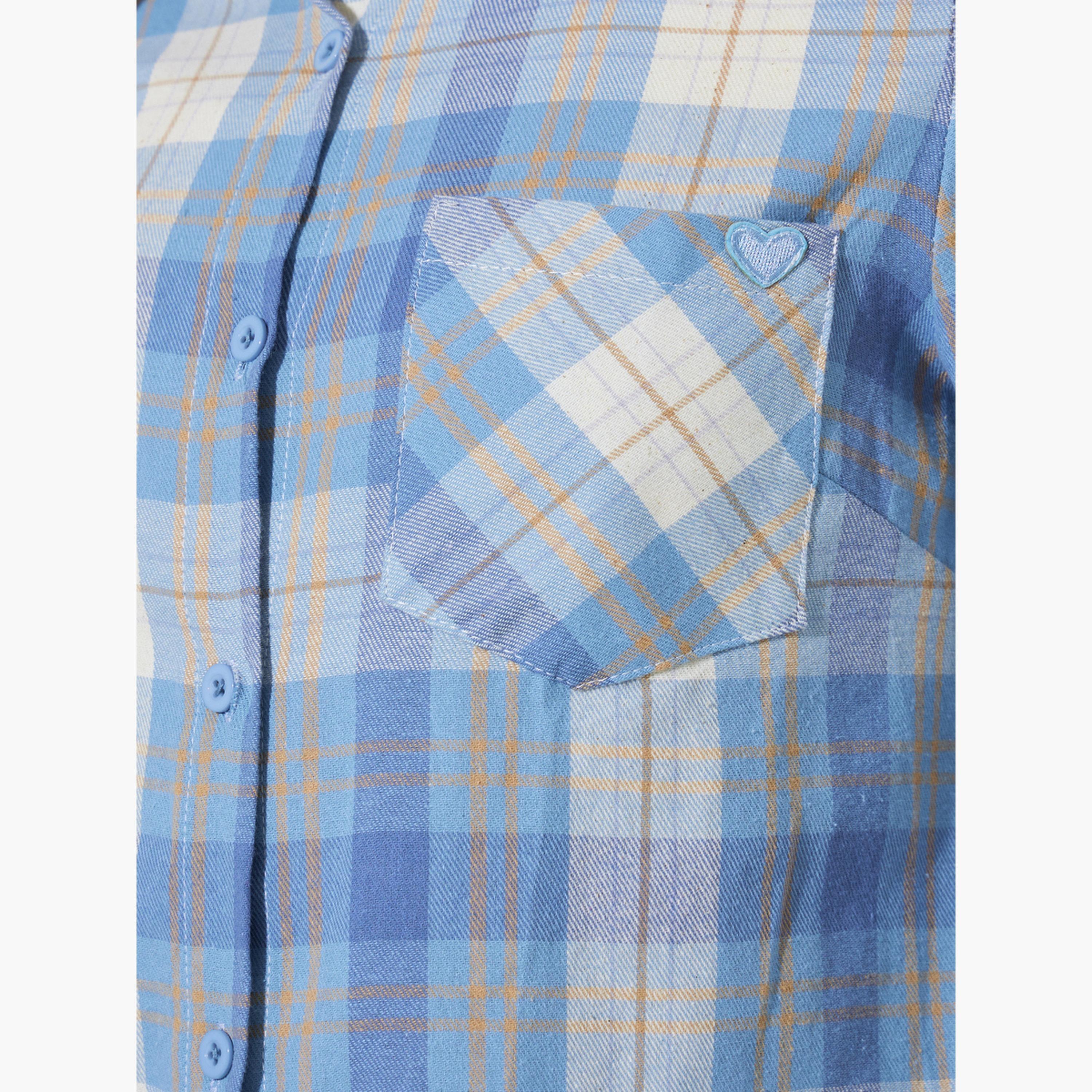 Styli Blue Plaid Long Sleeve Button-Up Shirt-women-clothing-shirtsandblouses-shirts-image-6