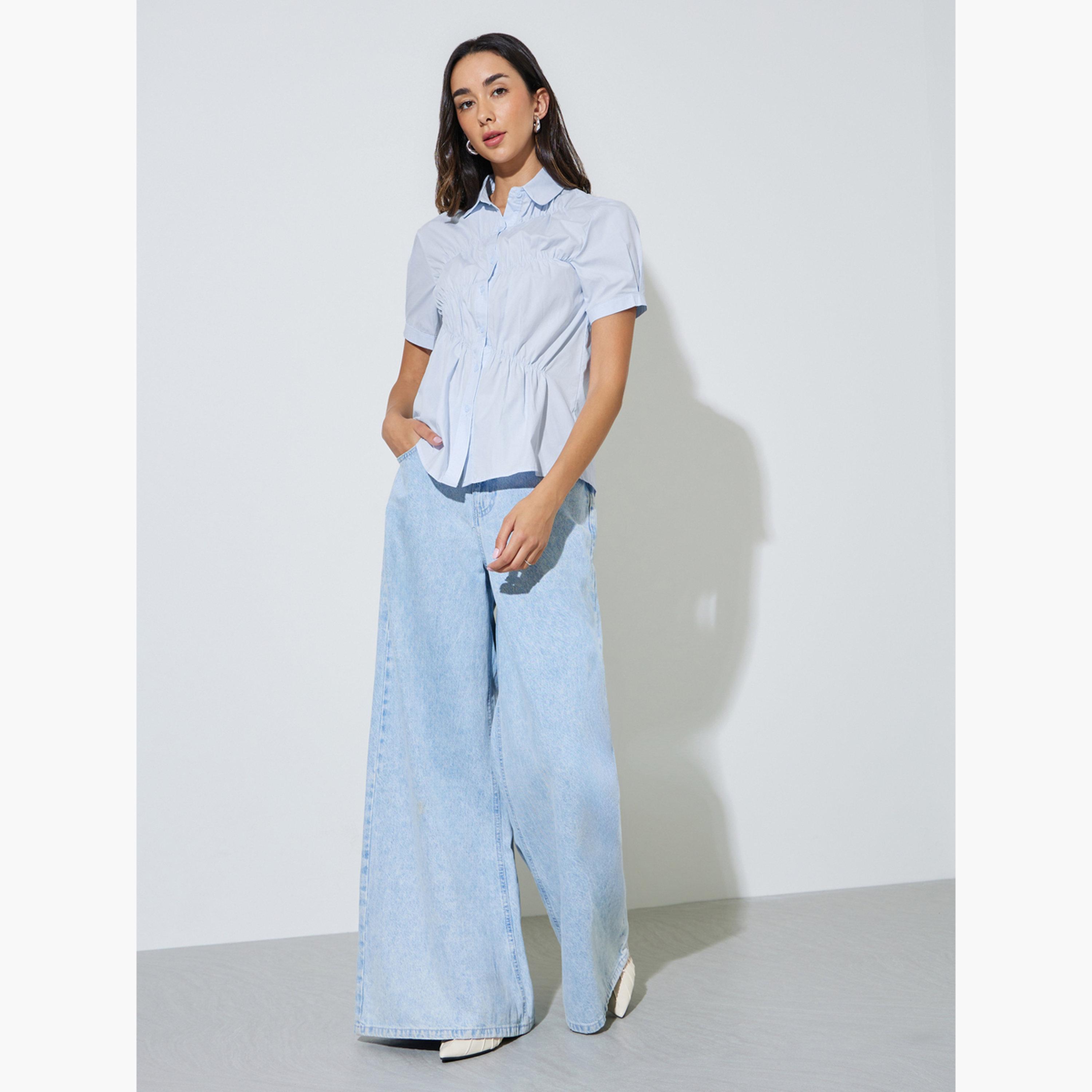 قميص بأكمام قصيرة وتفاصيل زمزمة-women-clothing-shirtsandblouses-shirts-image-2