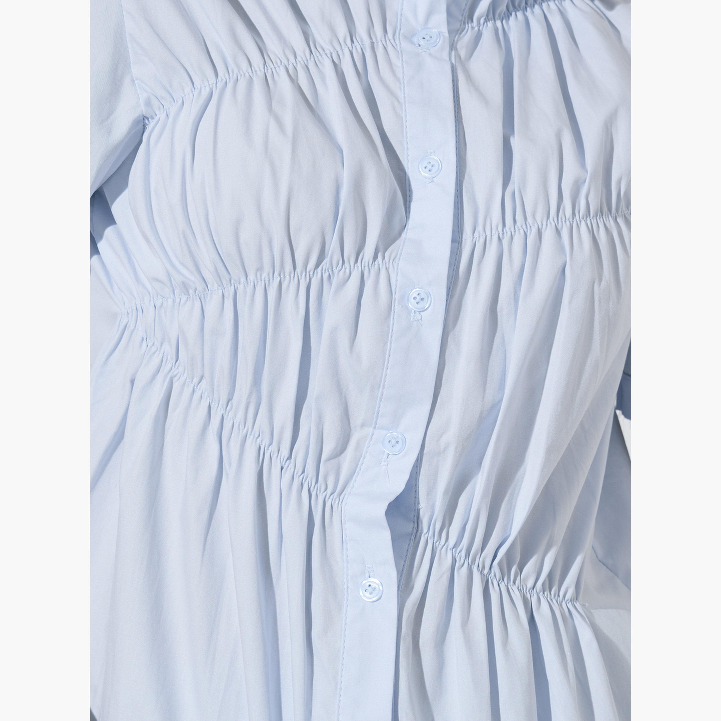 Styli Blue Ruched Short Sleeve Shirt-women-clothing-shirtsandblouses-shirts-image-5