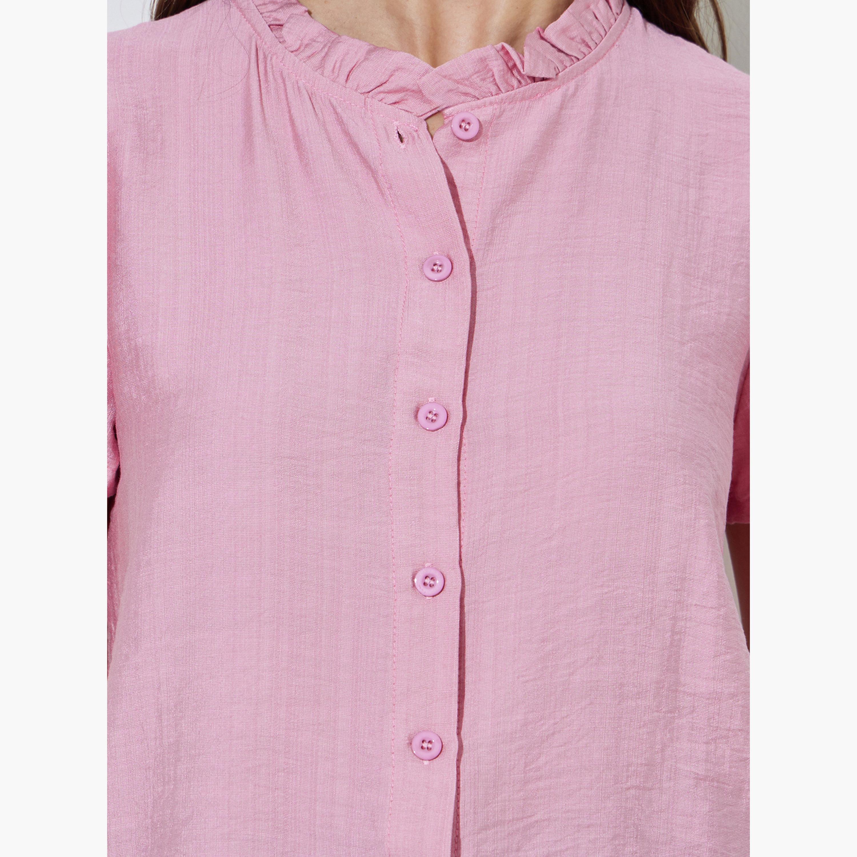 بلوزة سادة بأزرار أمامية وتفاصيل كشكش-women-clothing-shirtsandblouses-shirts-image-5