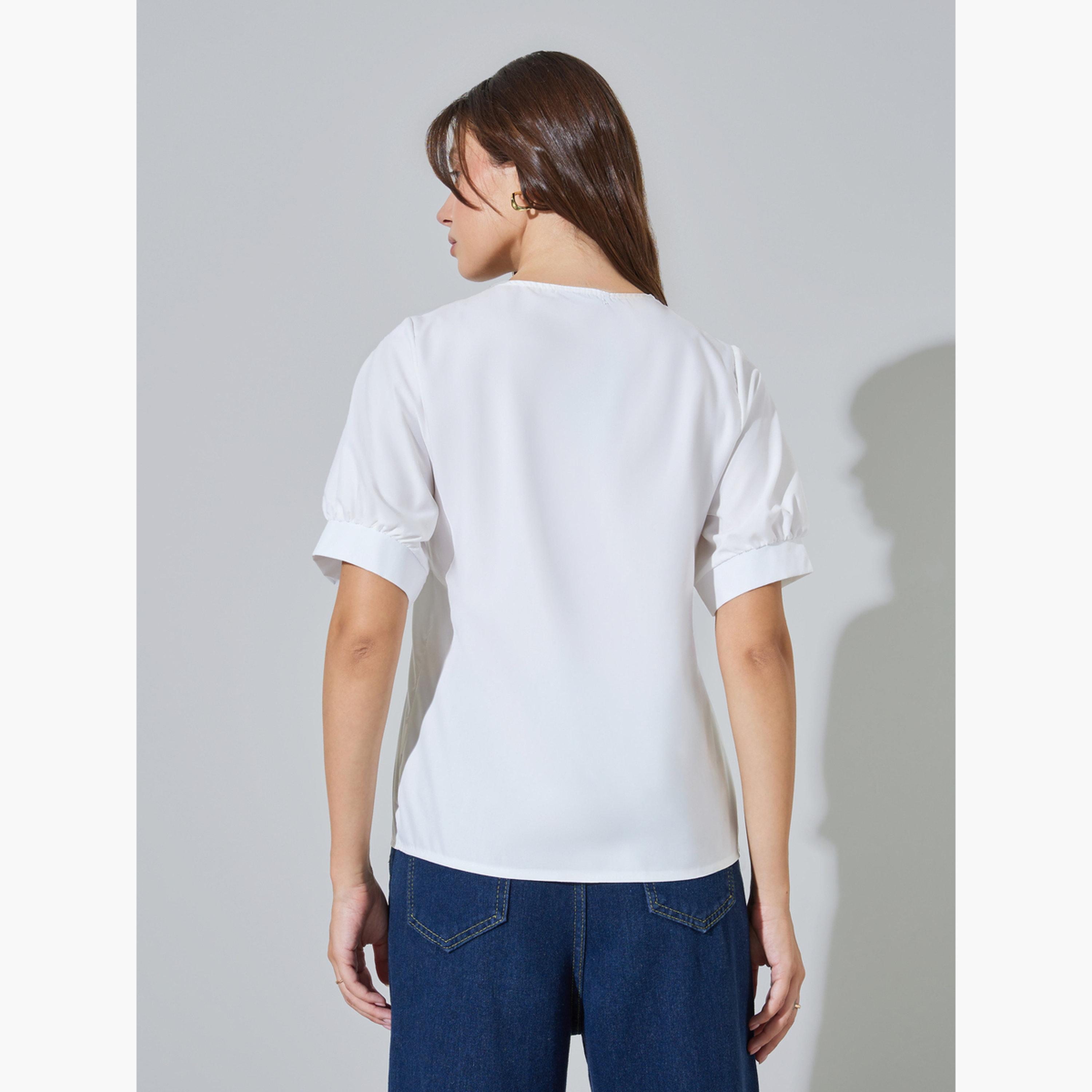 بلوزة بأكمام قصيرة وتفاصيل دانتيل-women-clothing-shirtsandblouses-blouses-image-3