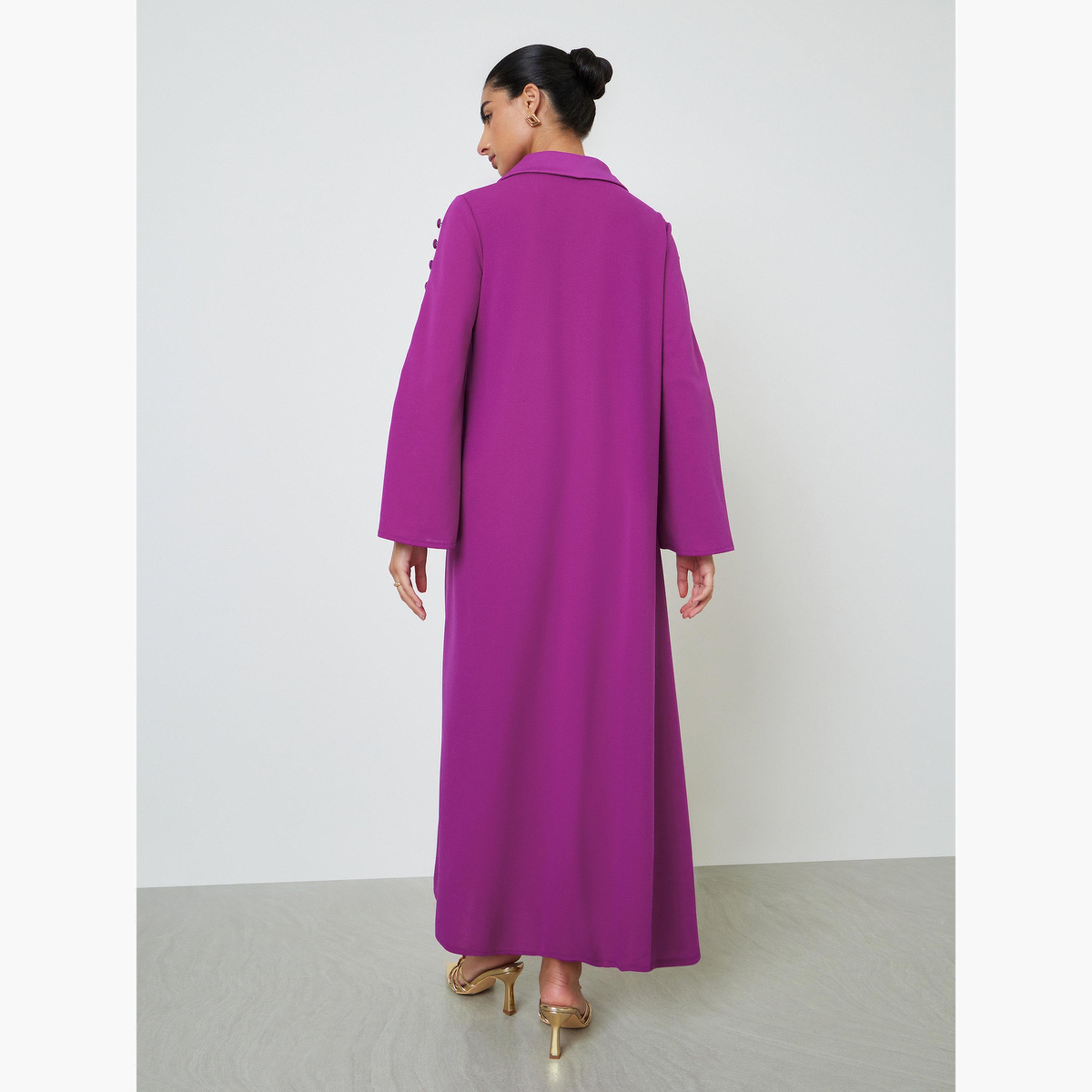 Styli Purple Slit Sleeve Jalabiya with Button Detail-women-arabicclothing-jalabiyas-image-4