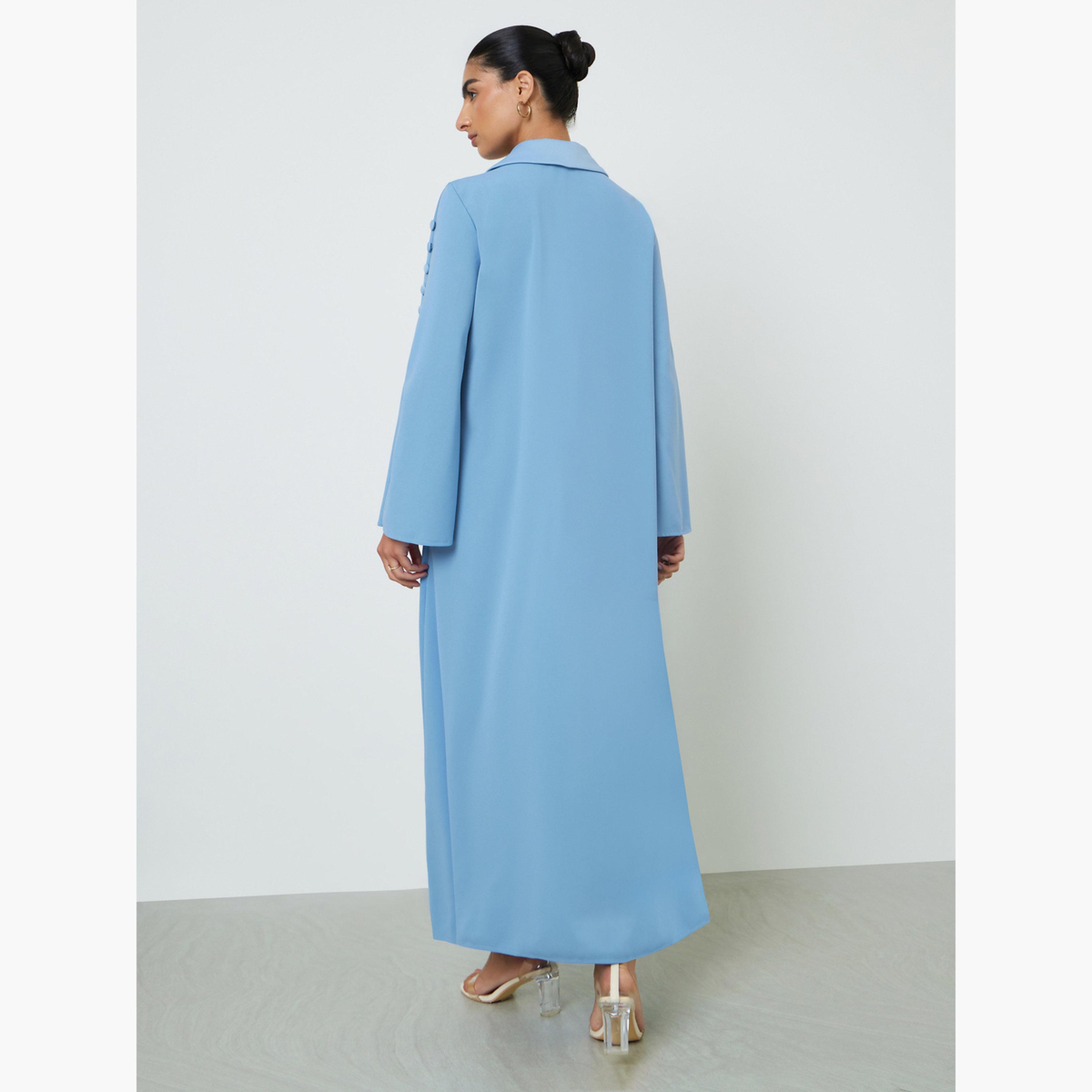 Styli Blue Slit Sleeve Jalabiya with Button Detail-women-arabicclothing-jalabiyas-image-3