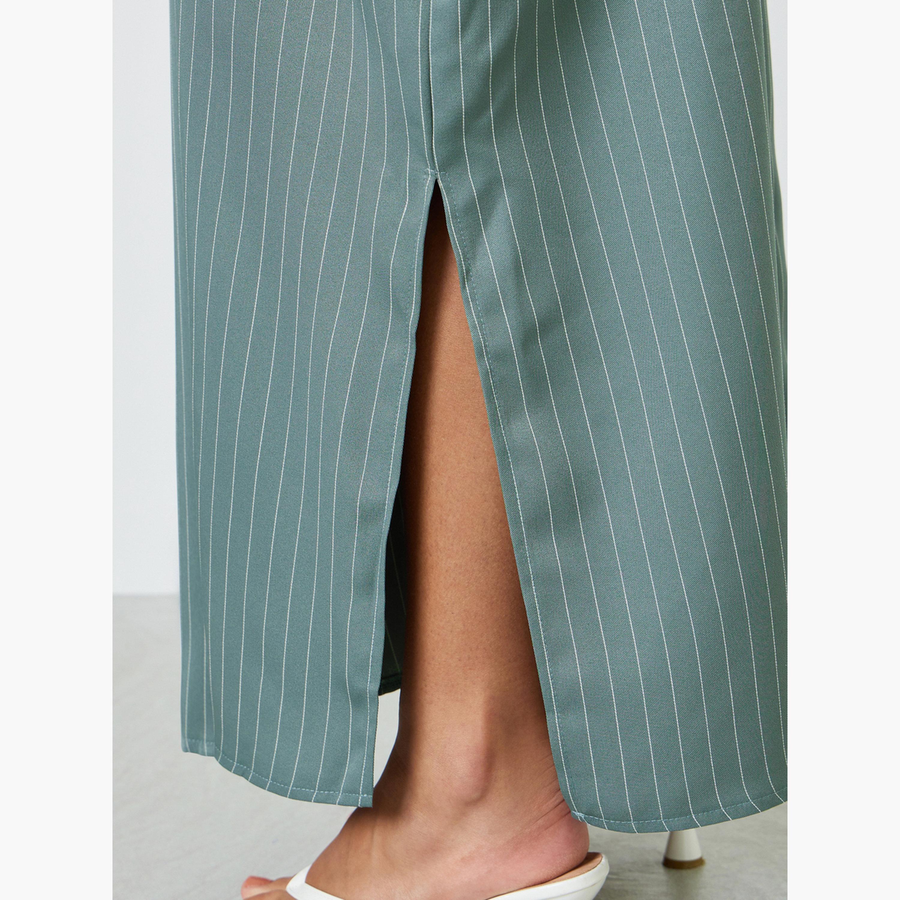 Styli Green Striped Jalabiya with Lace Trim-women-arabicclothing-jalabiyas-image-4