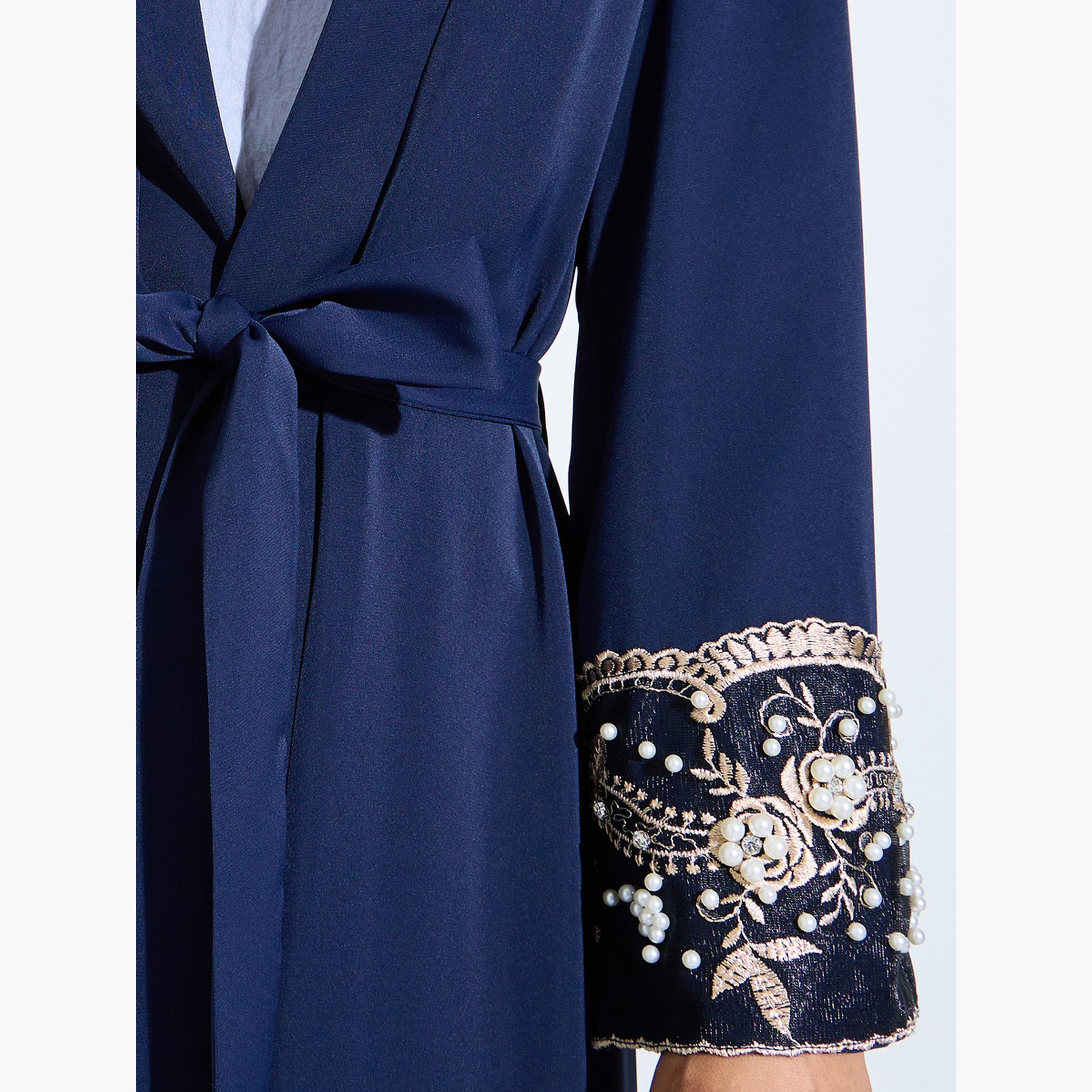 ستايلي - عباءة زرقاء داكنة مطرزة بتفاصيل من الترتر-women-arabicclothing-abayas-image-5