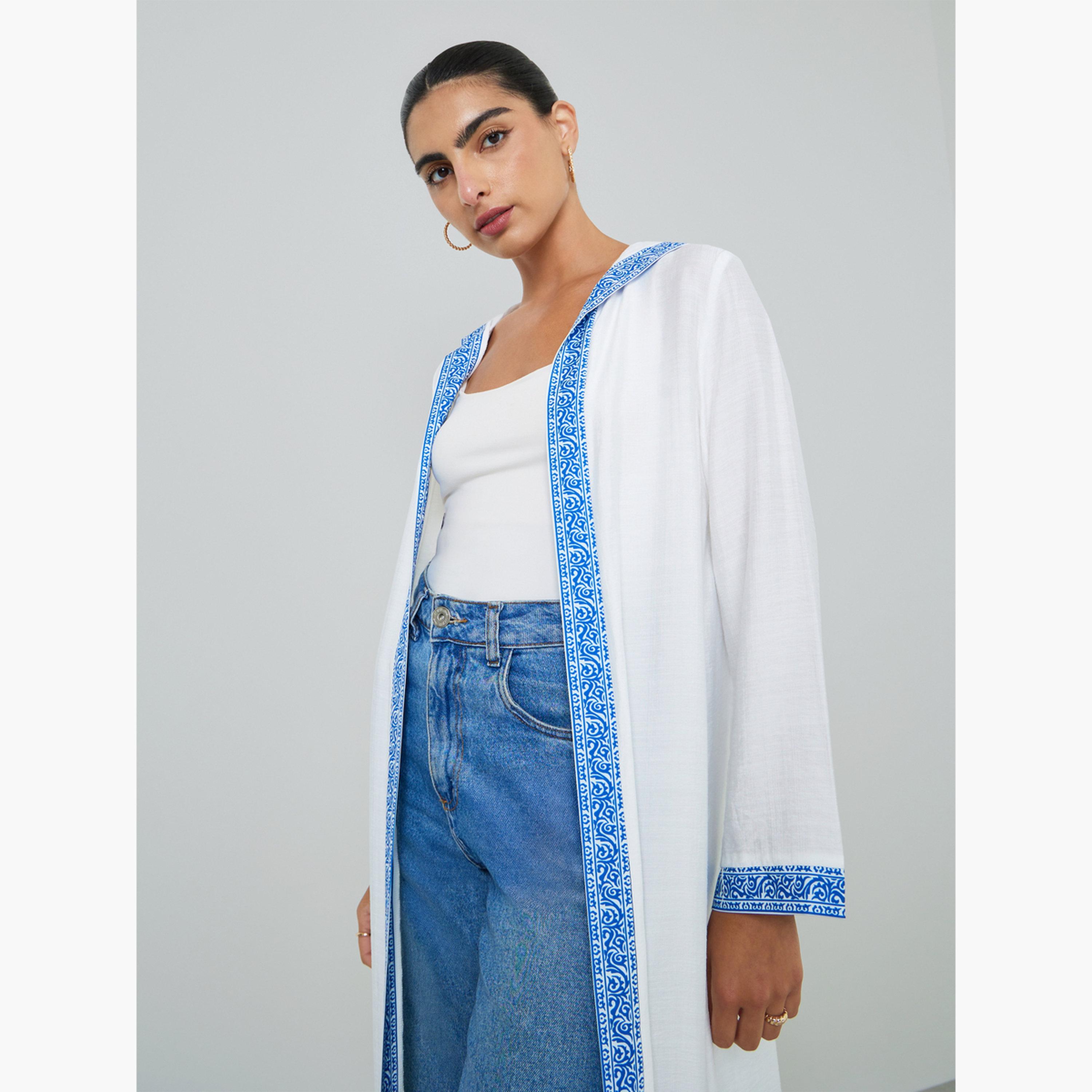 Styli White Printed Panel Hooded Abaya-women-arabicclothing-abayas-image-2