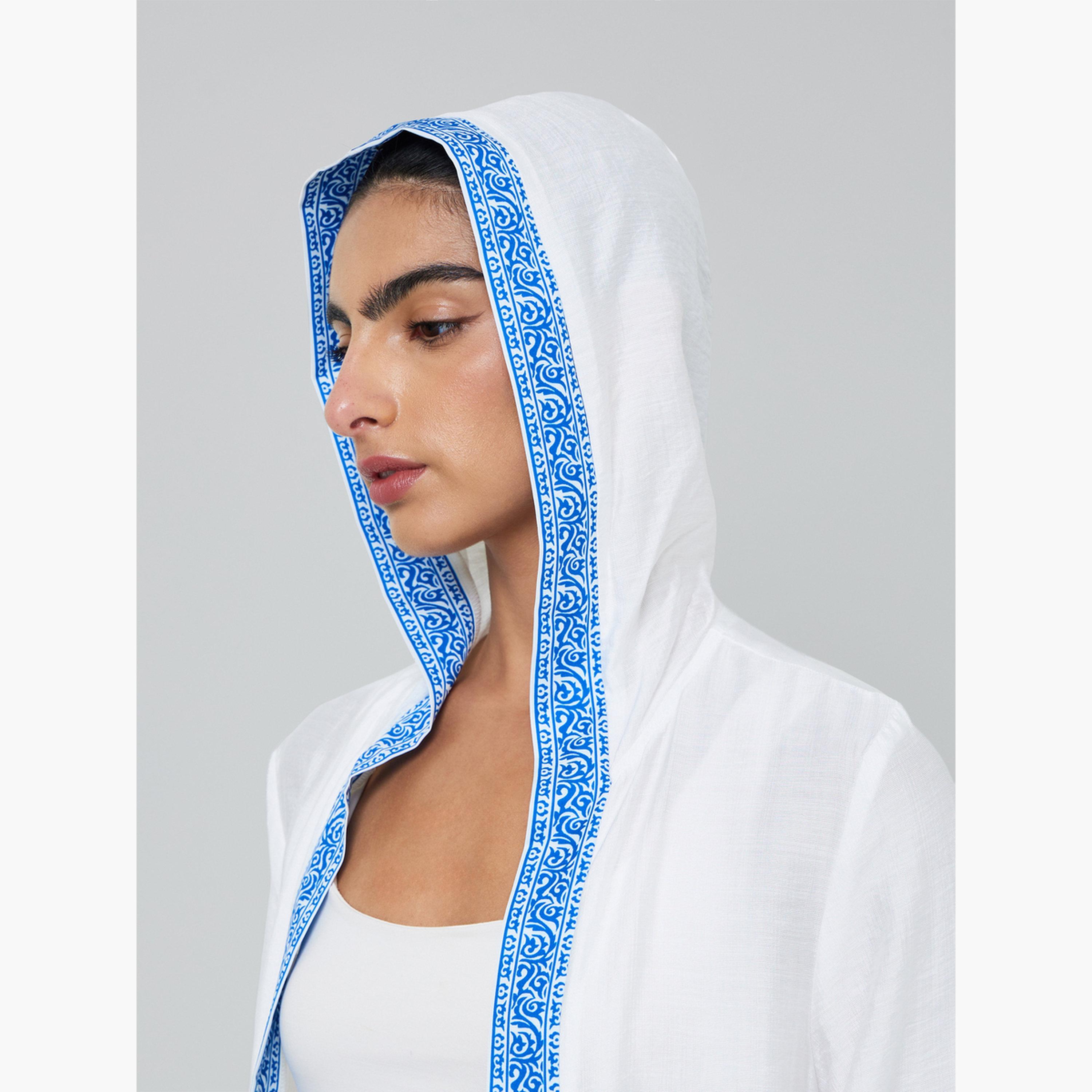 Styli White Printed Panel Hooded Abaya-women-arabicclothing-abayas-image-4